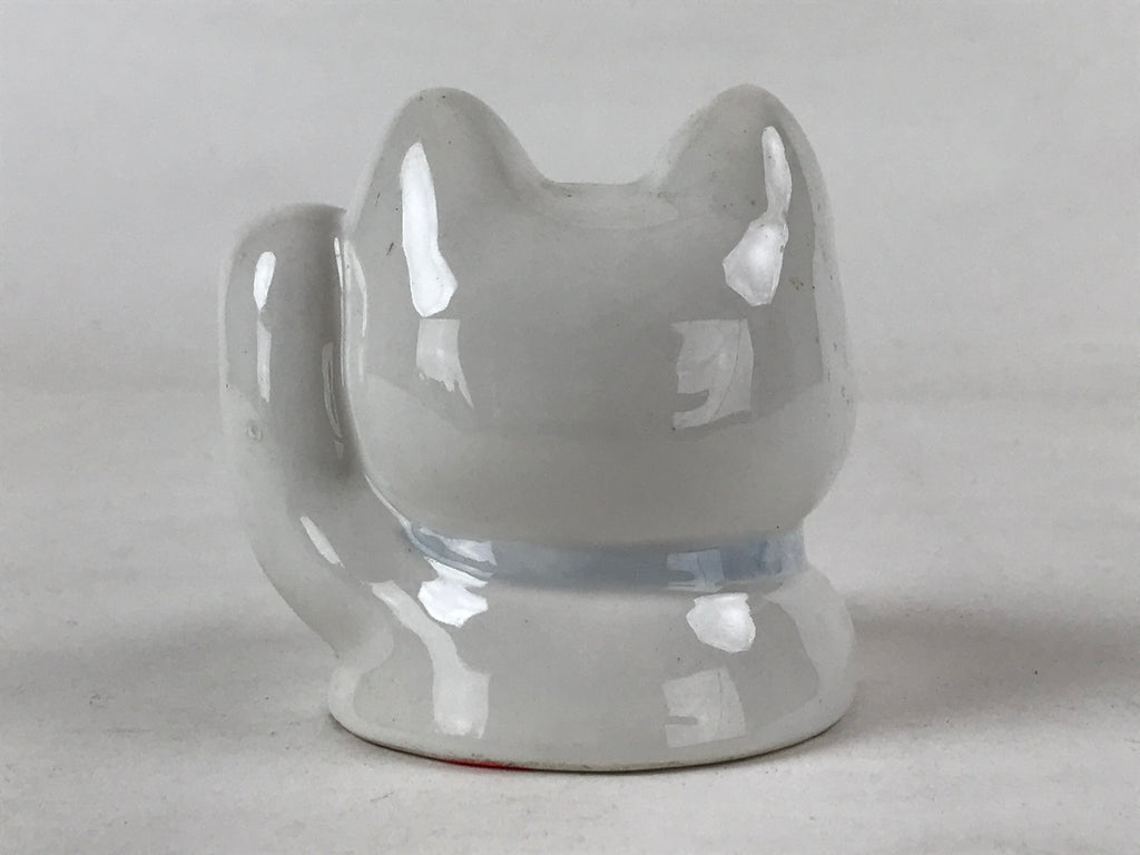Japanese Maneki-Neko Lucky Cat Smiling Face Figurine Vtg Ceramic Blue BD939