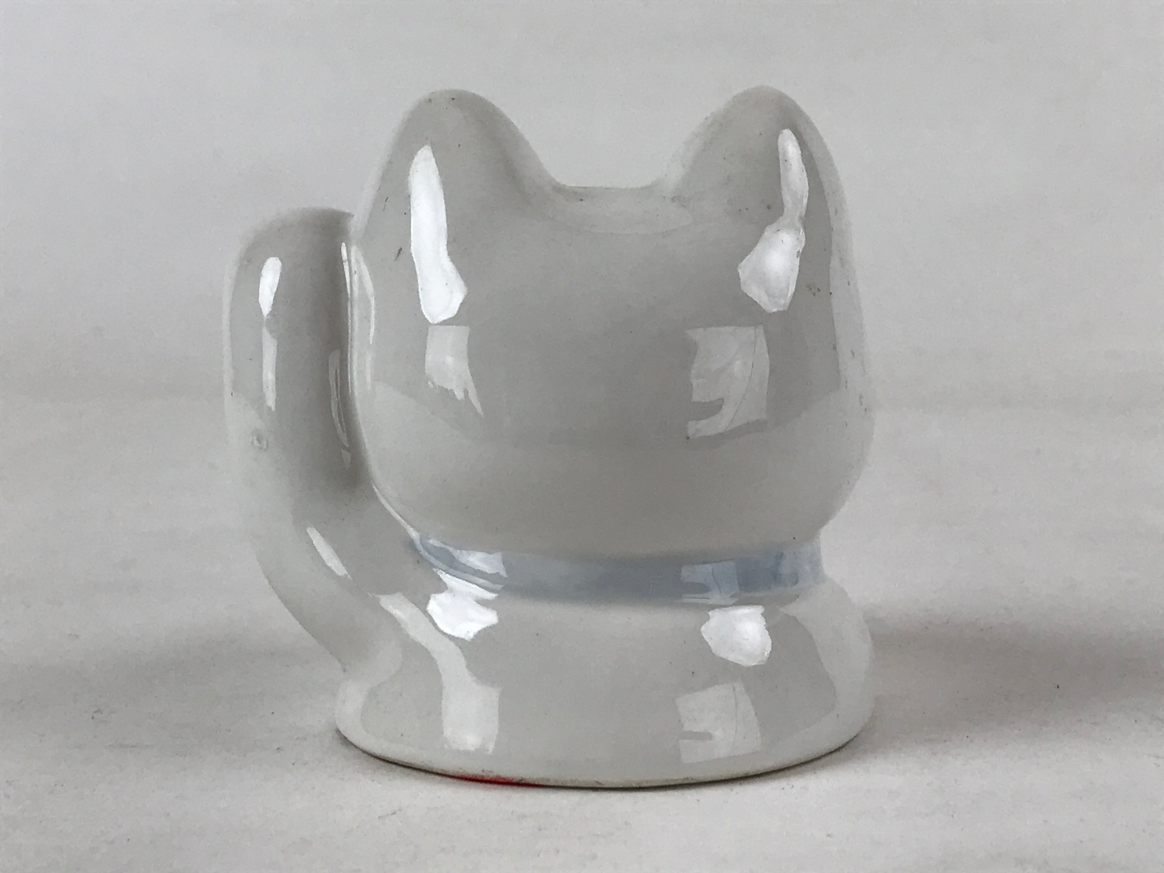 Japanese Maneki-Neko Lucky Cat Smiling Face Figurine Vtg Ceramic Blue BD939