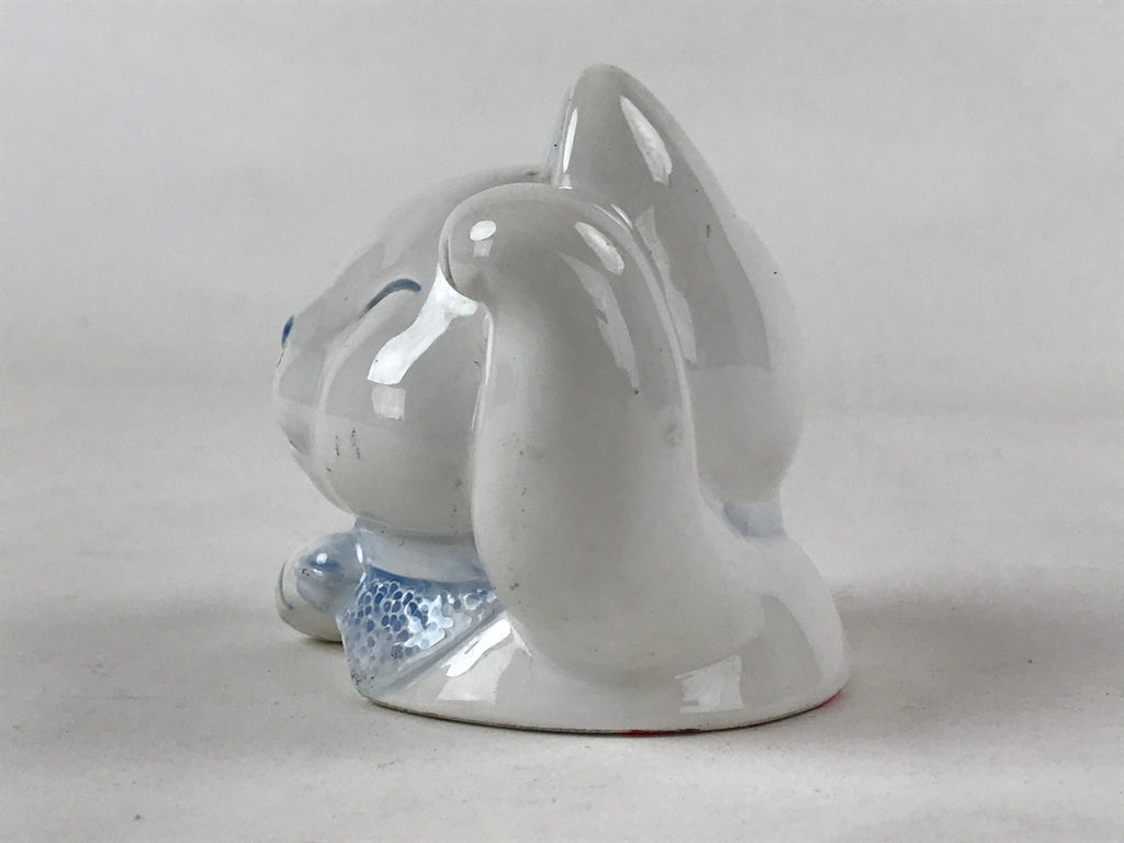 Japanese Maneki-Neko Lucky Cat Smiling Face Figurine Vtg Ceramic Blue BD939
