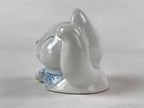 Japanese Maneki-Neko Lucky Cat Smiling Face Figurine Vtg Ceramic Blue BD939