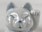 Japanese Maneki-Neko Lucky Cat Smiling Face Figurine Vtg Ceramic Blue BD939