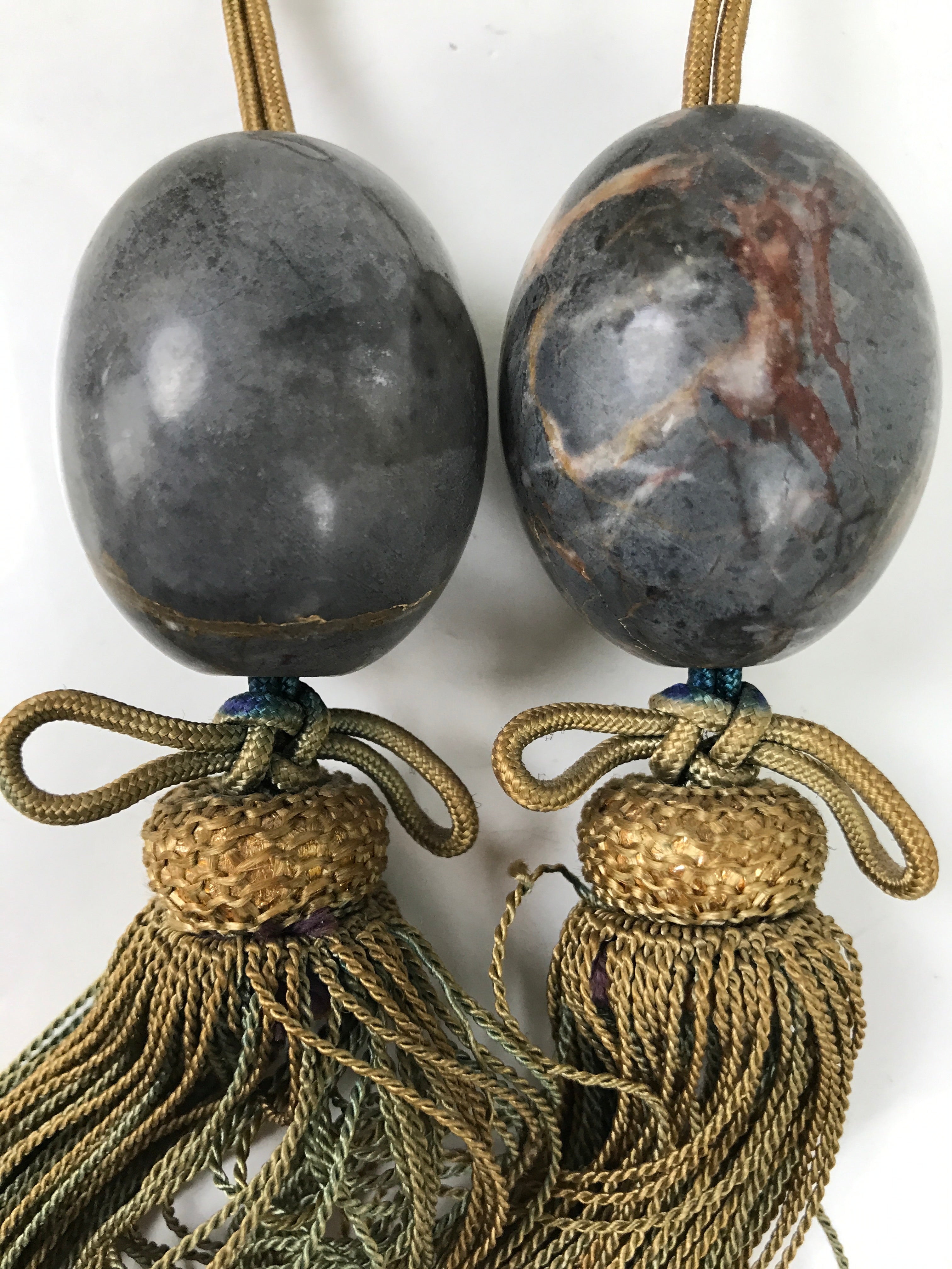 Japanese Marble Stone Hanging Scroll Weights Fuchin Kakejiku Brown Tassel FC359