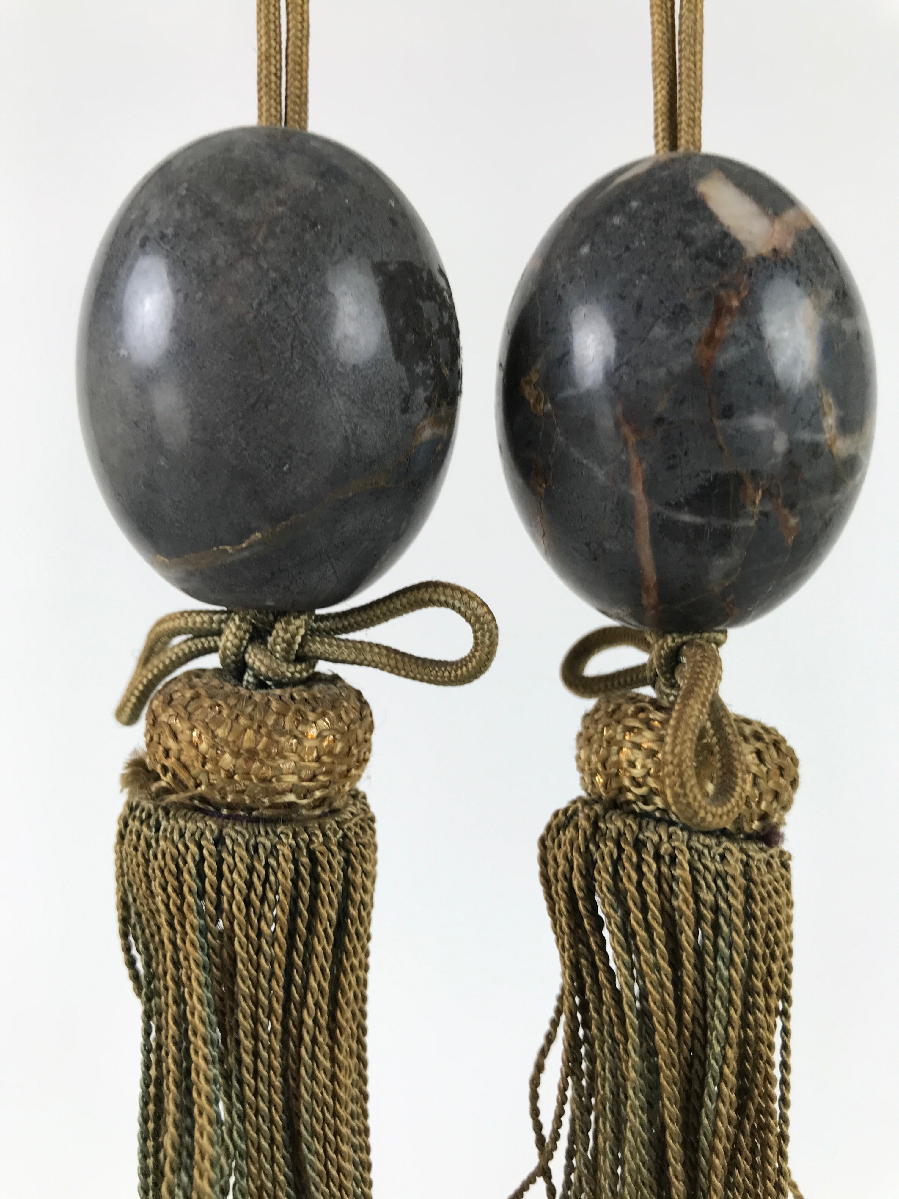 Japanese Marble Stone Hanging Scroll Weights Fuchin Kakejiku Brown Tassel FC359