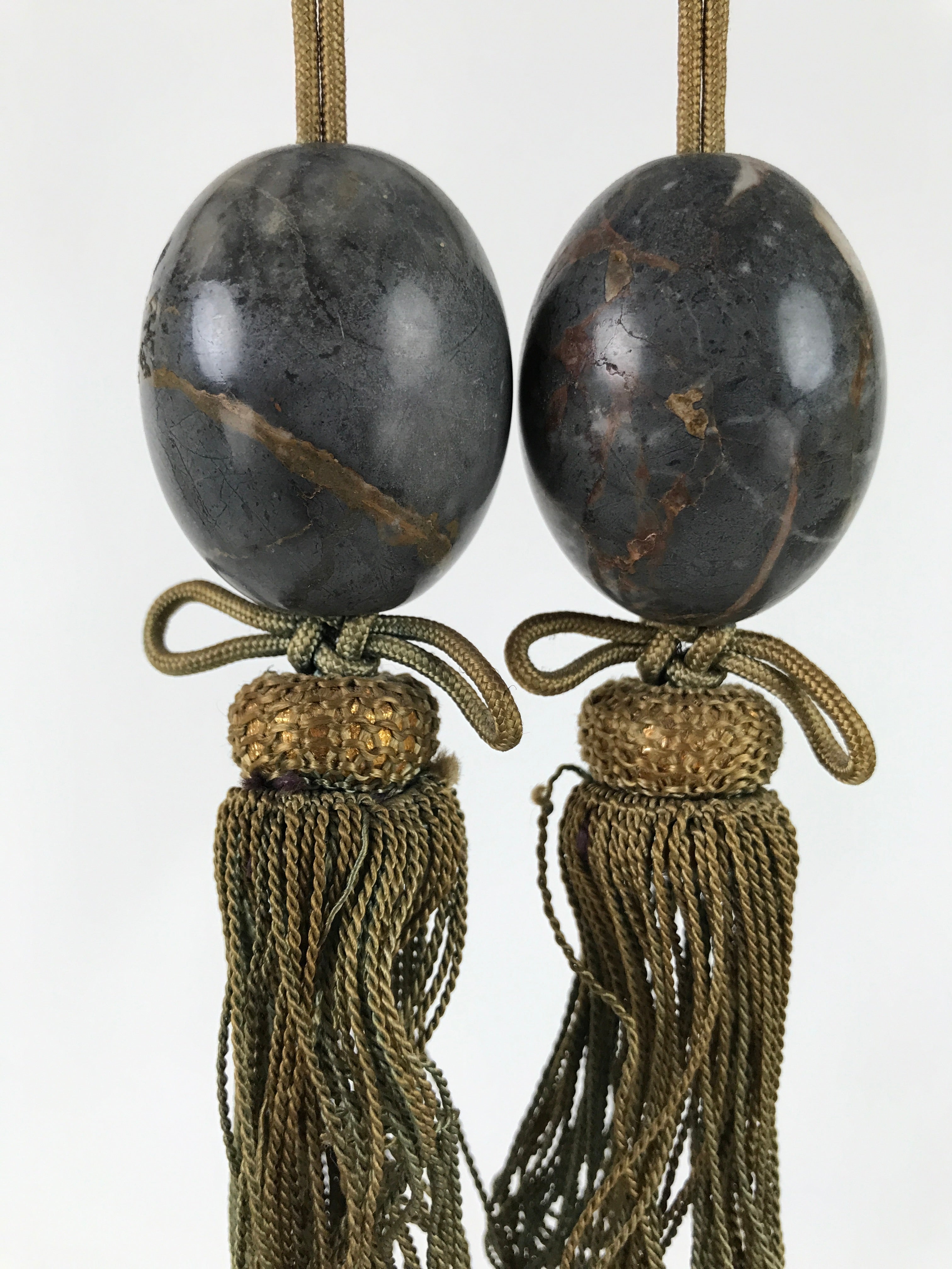 Japanese Marble Stone Hanging Scroll Weights Fuchin Kakejiku Brown Tassel FC359