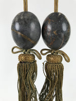 Japanese Marble Stone Hanging Scroll Weights Fuchin Kakejiku Brown Tassel FC359