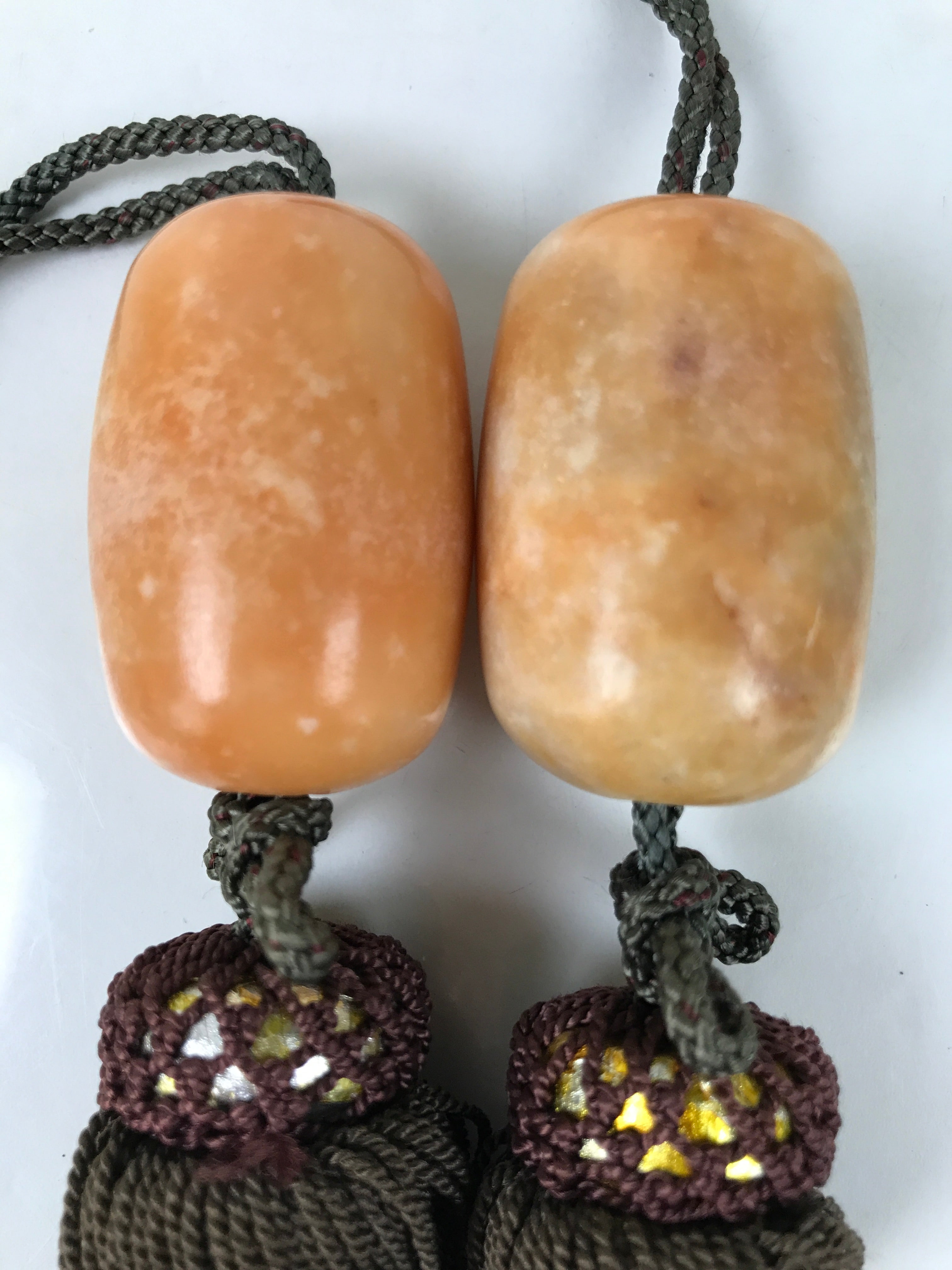 Japanese Marble Stone Hanging Scroll Weights Fuchin Kakejiku Brown Tassel FC363