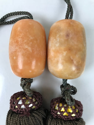 Japanese Marble Stone Hanging Scroll Weights Fuchin Kakejiku Brown Tassel FC363