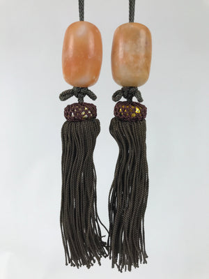 Japanese Marble Stone Hanging Scroll Weights Fuchin Kakejiku Brown Tassel FC363