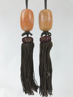 Japanese Marble Stone Hanging Scroll Weights Fuchin Kakejiku Brown Tassel FC363