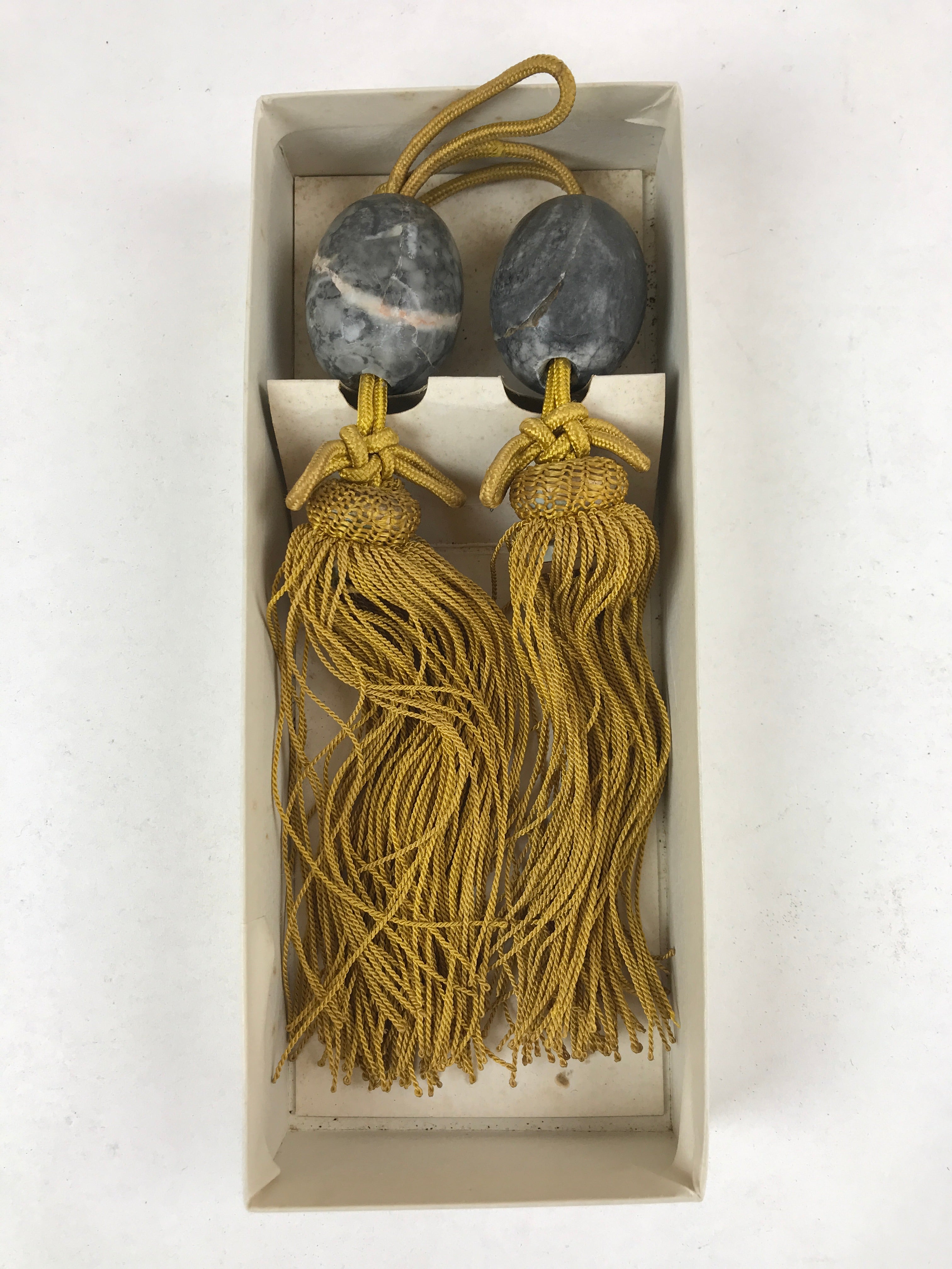 Japanese Marble Stone Hanging Scroll Weights Fuchin Kakejiku Gold Tassel FC332