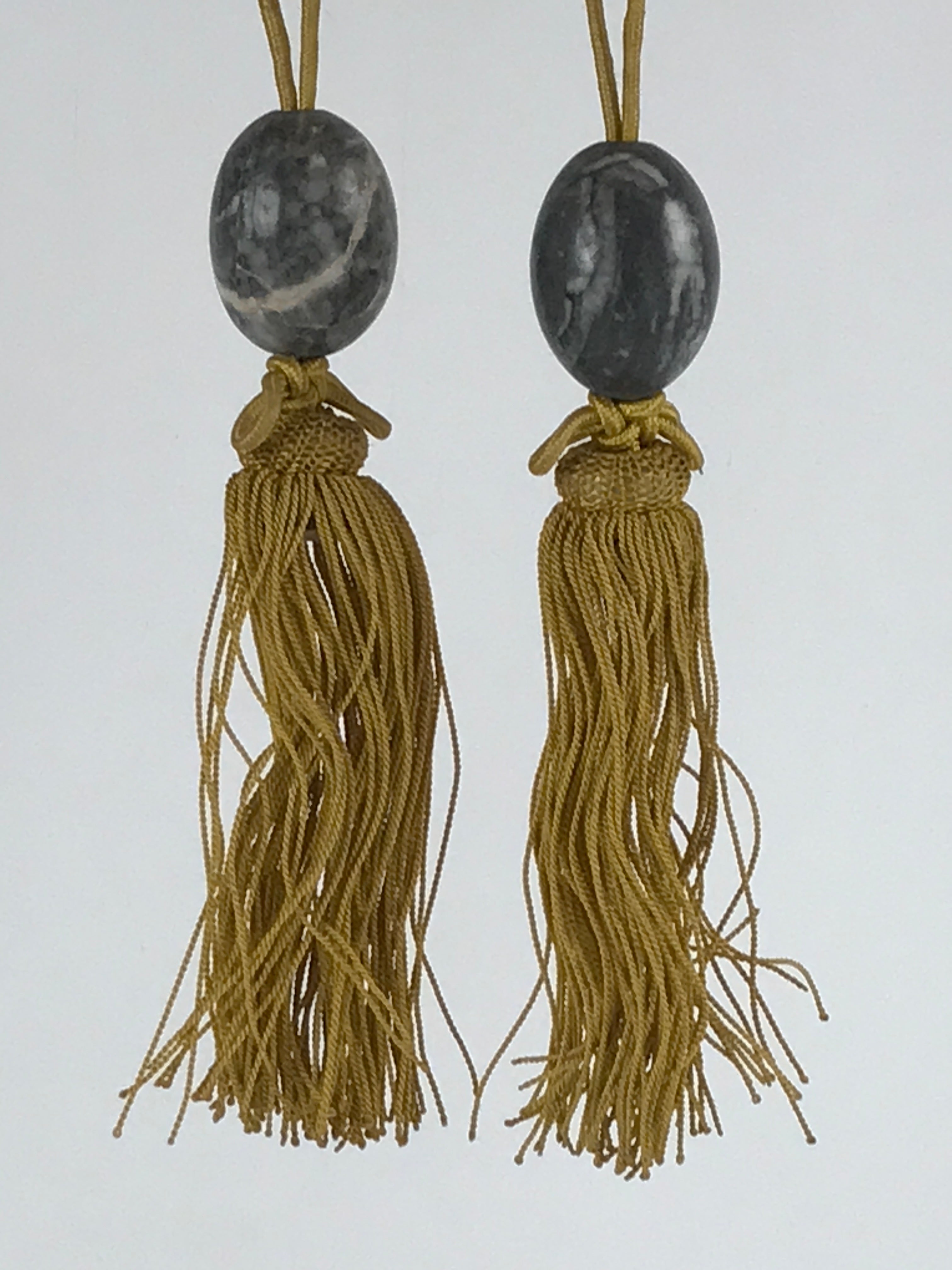 Japanese Marble Stone Hanging Scroll Weights Fuchin Kakejiku Gold Tassel FC332