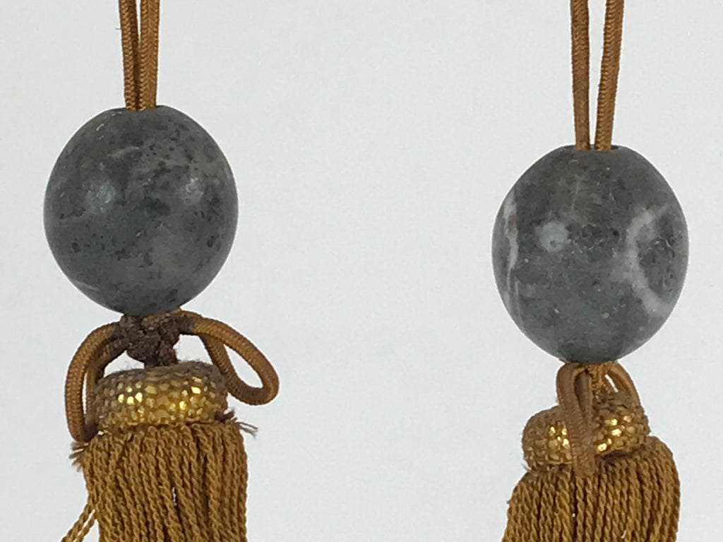 Japanese Marble Stone Hanging Scroll Weights Fuchin Kakejiku Gold Tassel FC341