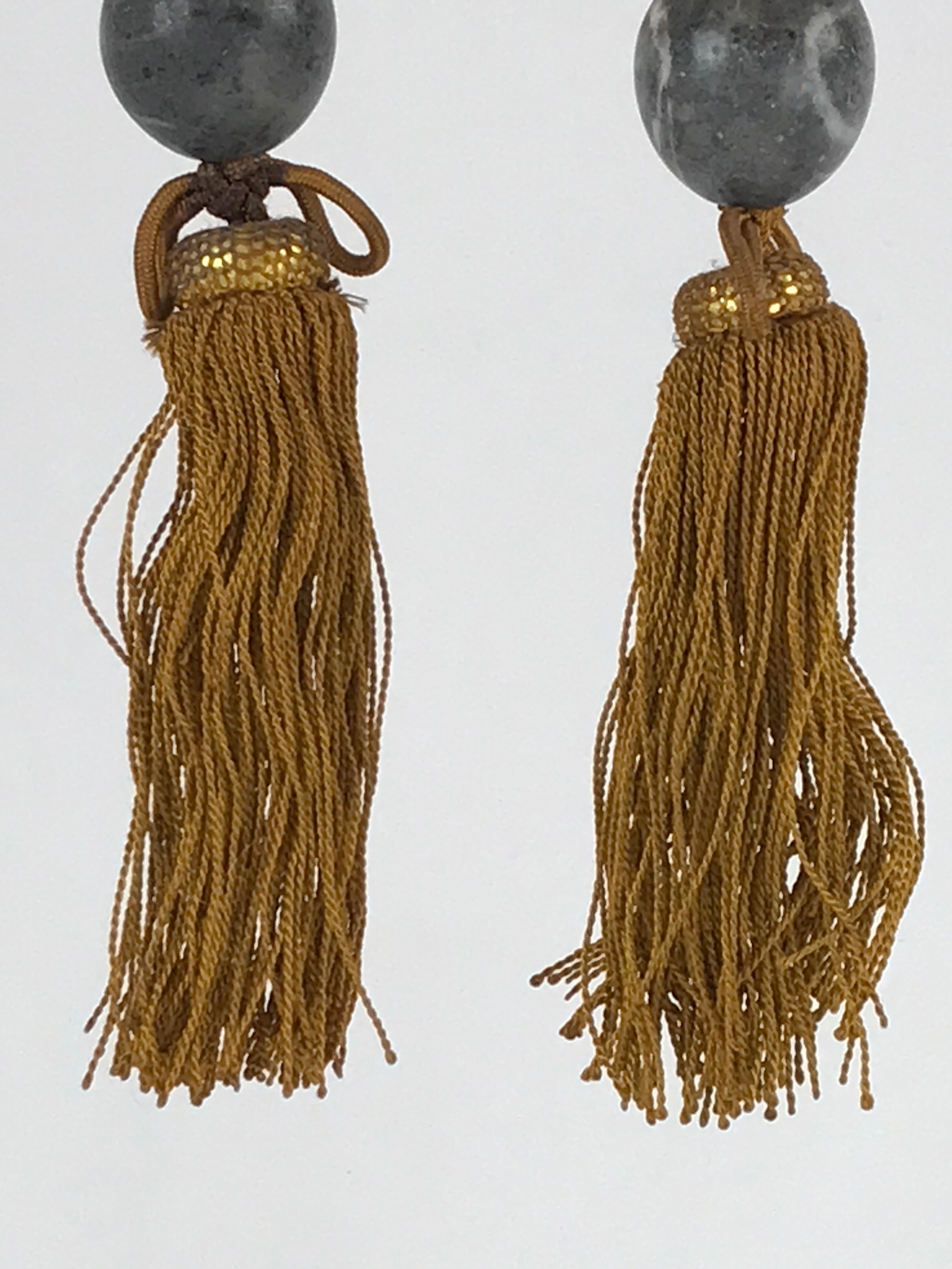 Japanese Marble Stone Hanging Scroll Weights Fuchin Kakejiku Gold Tassel FC341