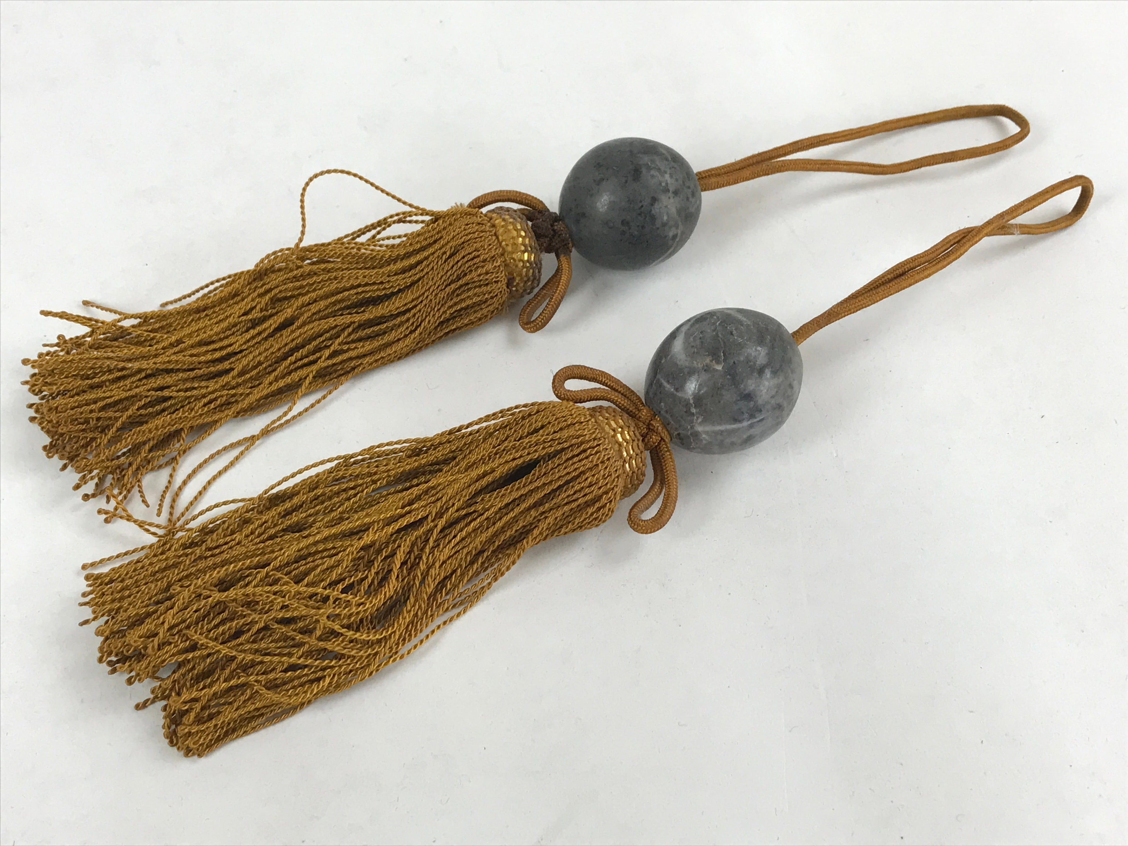 Japanese Marble Stone Hanging Scroll Weights Fuchin Kakejiku Gold Tassel FC341