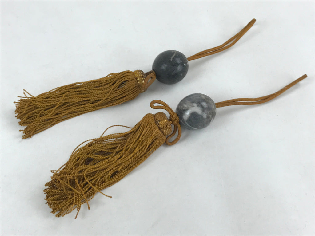 Japanese Marble Stone Hanging Scroll Weights Fuchin Kakejiku Gold Tassel FC341