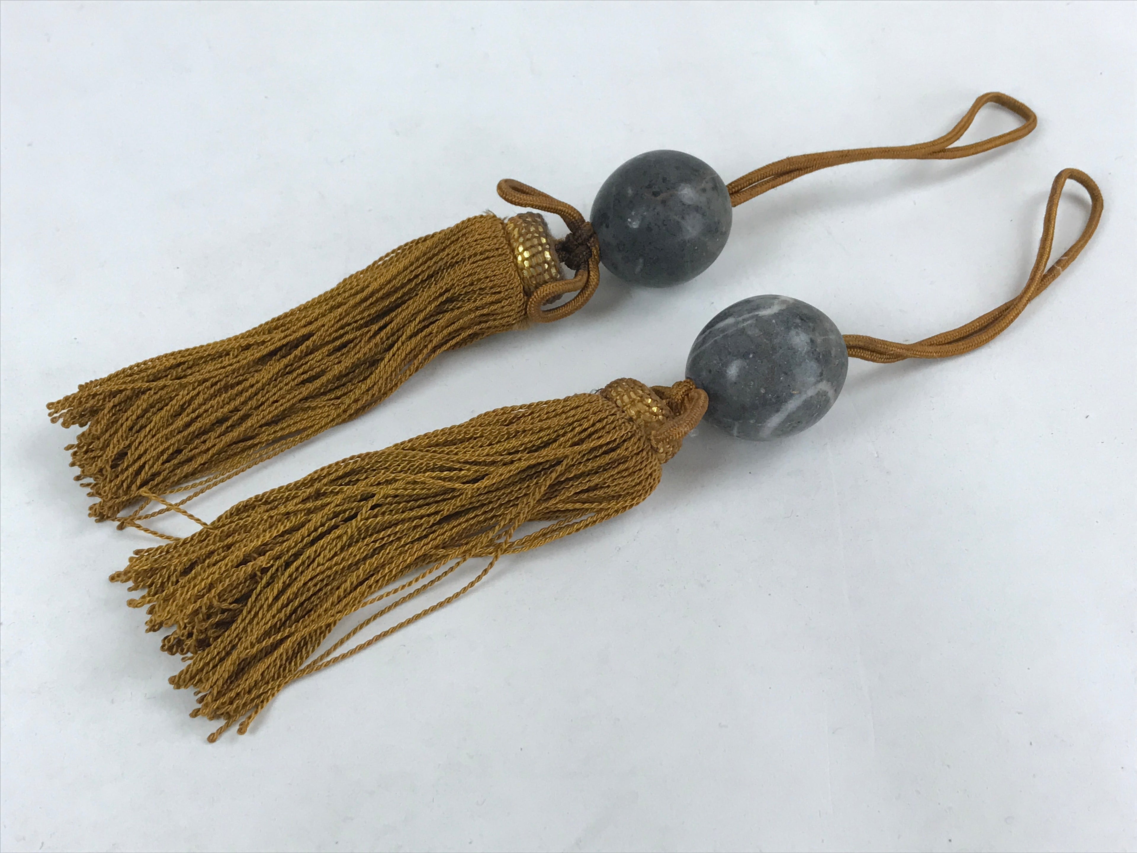 Japanese Marble Stone Hanging Scroll Weights Fuchin Kakejiku Gold Tassel FC341