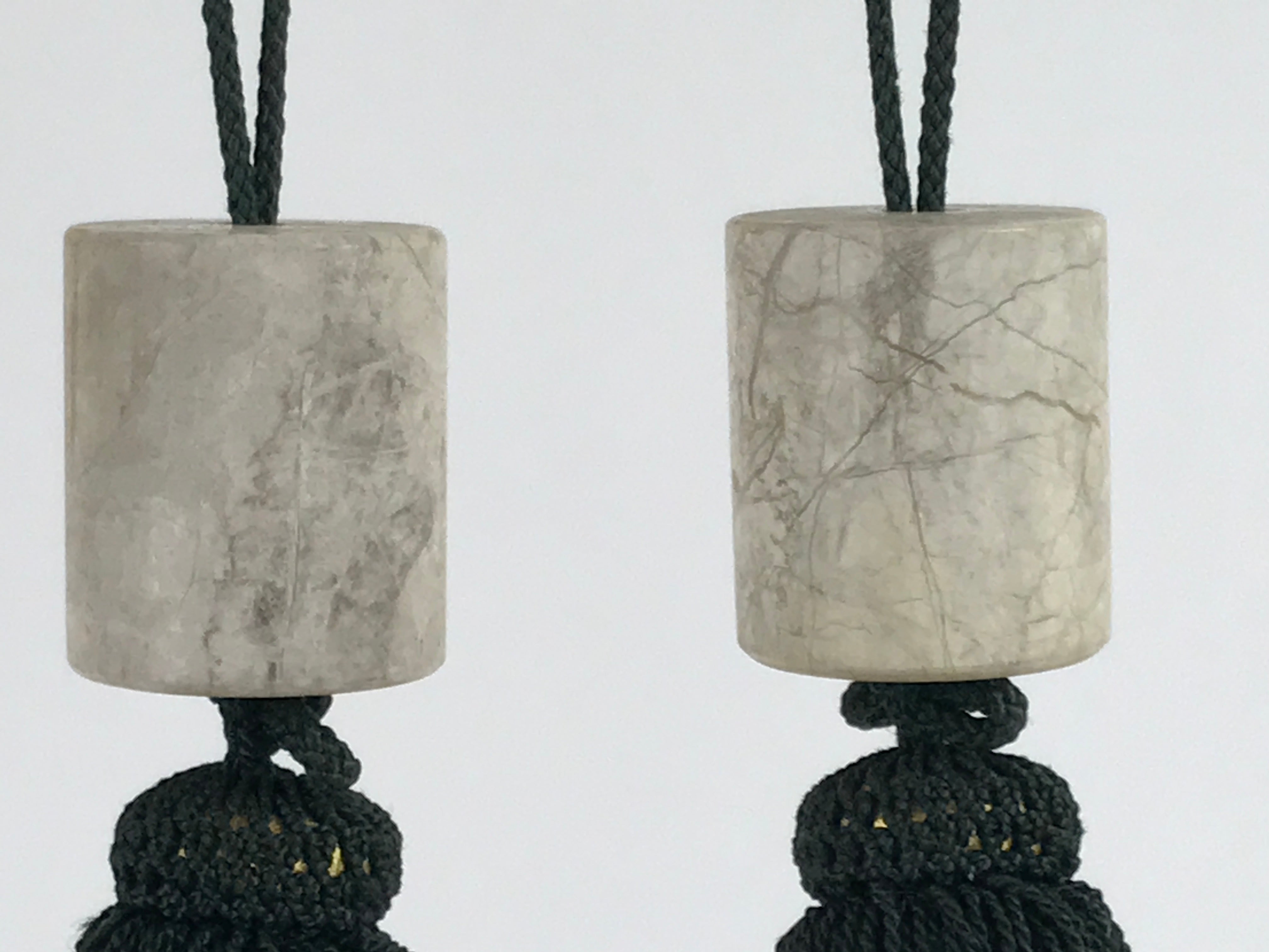 Japanese Marble Stone Hanging Scroll Weights Fuchin Kakejiku Green Tassel FC348