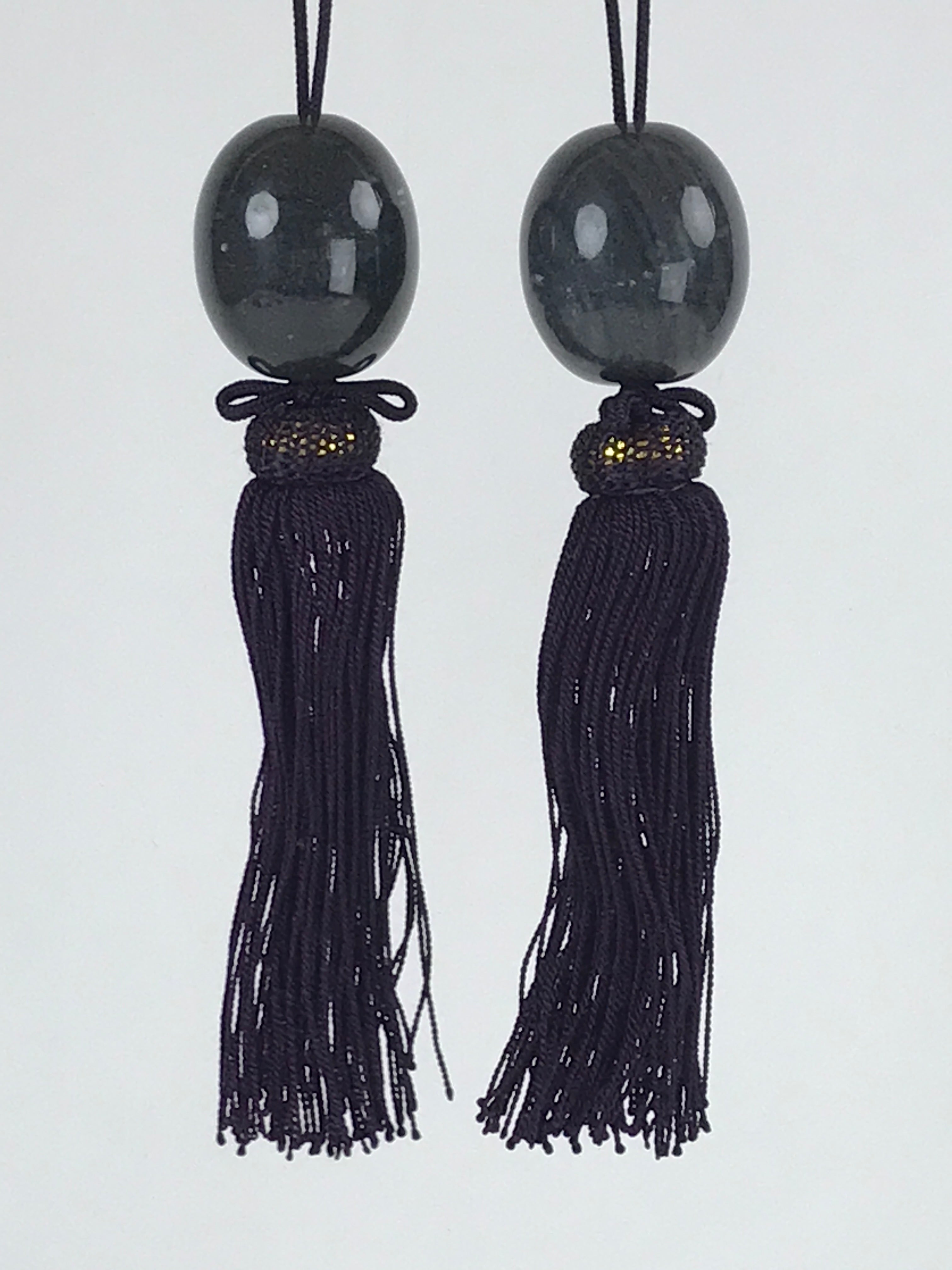 Japanese Marble Stone Hanging Scroll Weights Fuchin Kakejiku Purple Tassel FC335