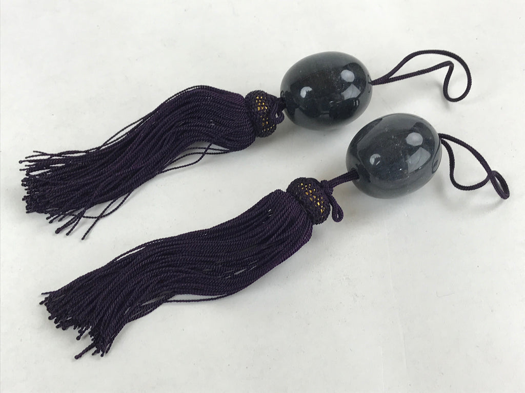 Japanese Marble Stone Hanging Scroll Weights Fuchin Kakejiku Purple Tassel FC335