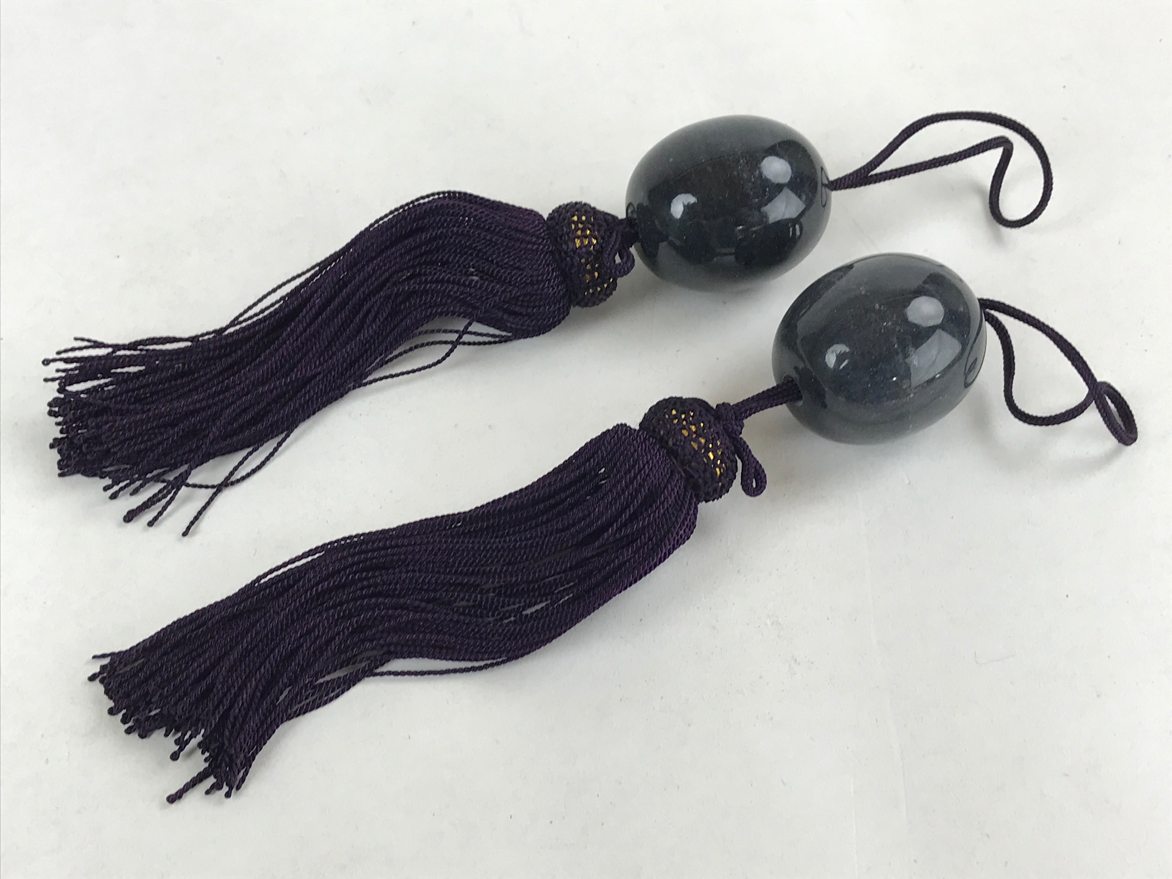 Japanese Marble Stone Hanging Scroll Weights Fuchin Kakejiku Purple Tassel FC335