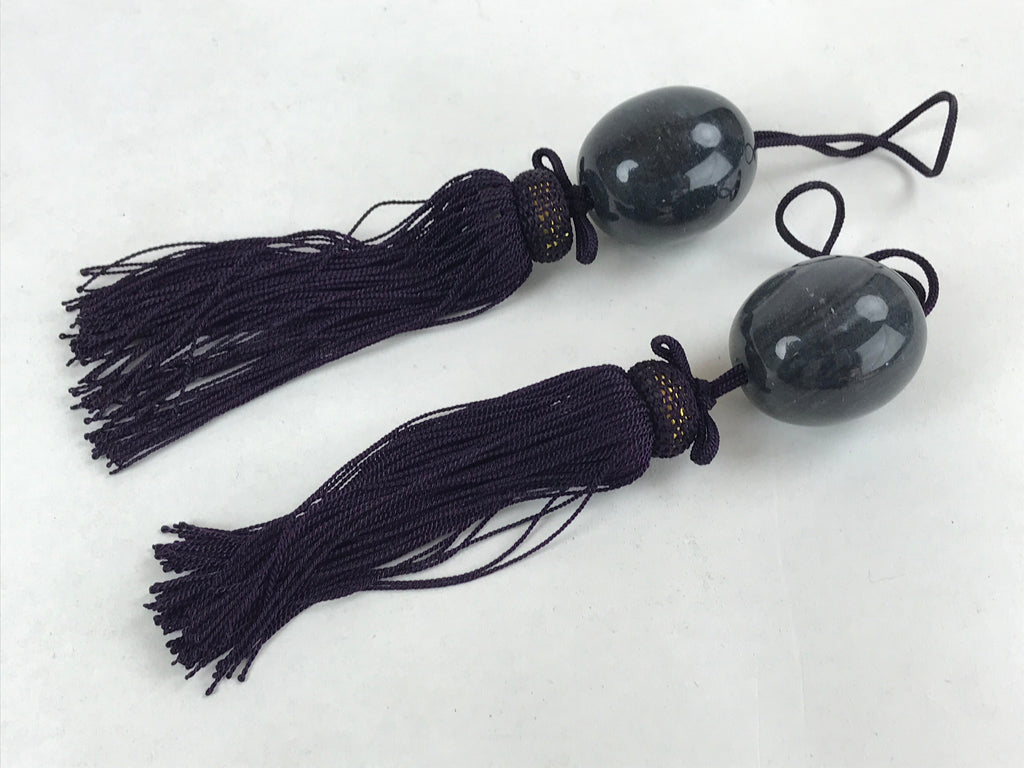 Japanese Marble Stone Hanging Scroll Weights Fuchin Kakejiku Purple Tassel FC335