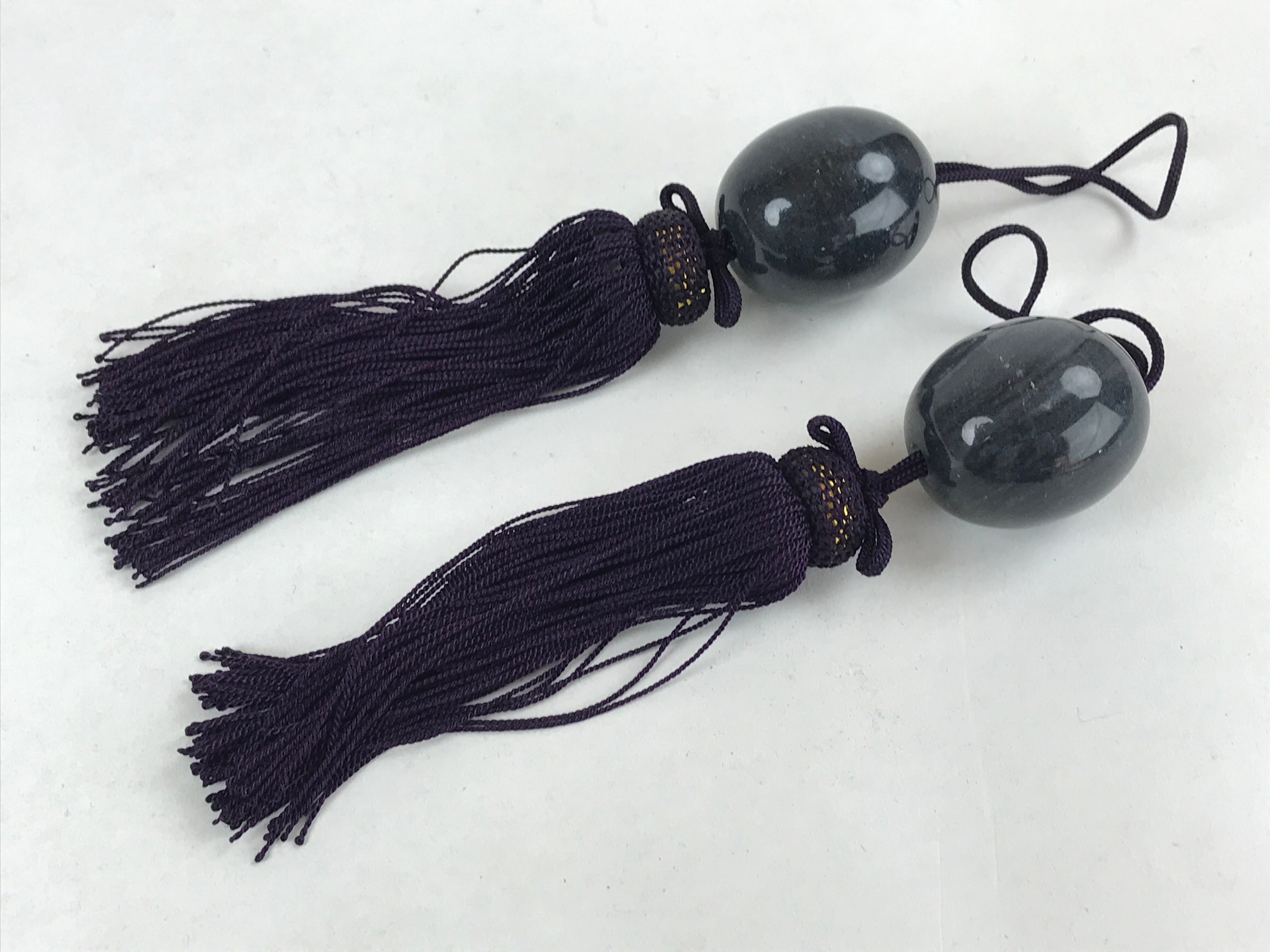 Japanese Marble Stone Hanging Scroll Weights Fuchin Kakejiku Purple Tassel FC335