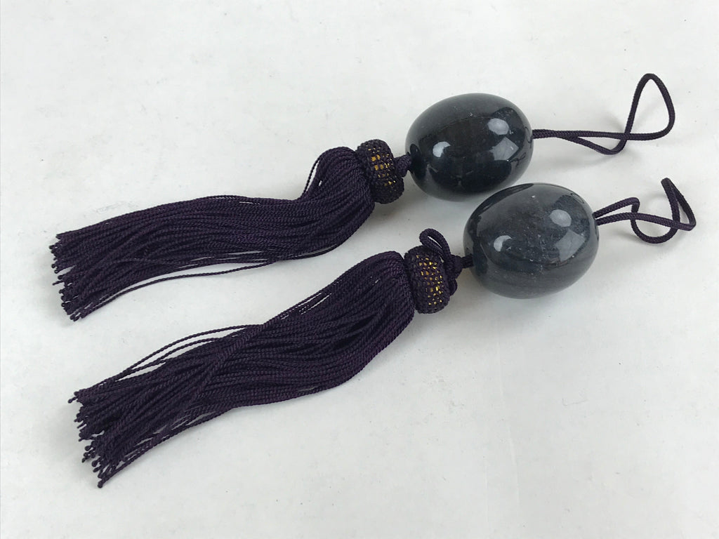 Japanese Marble Stone Hanging Scroll Weights Fuchin Kakejiku Purple Tassel FC335