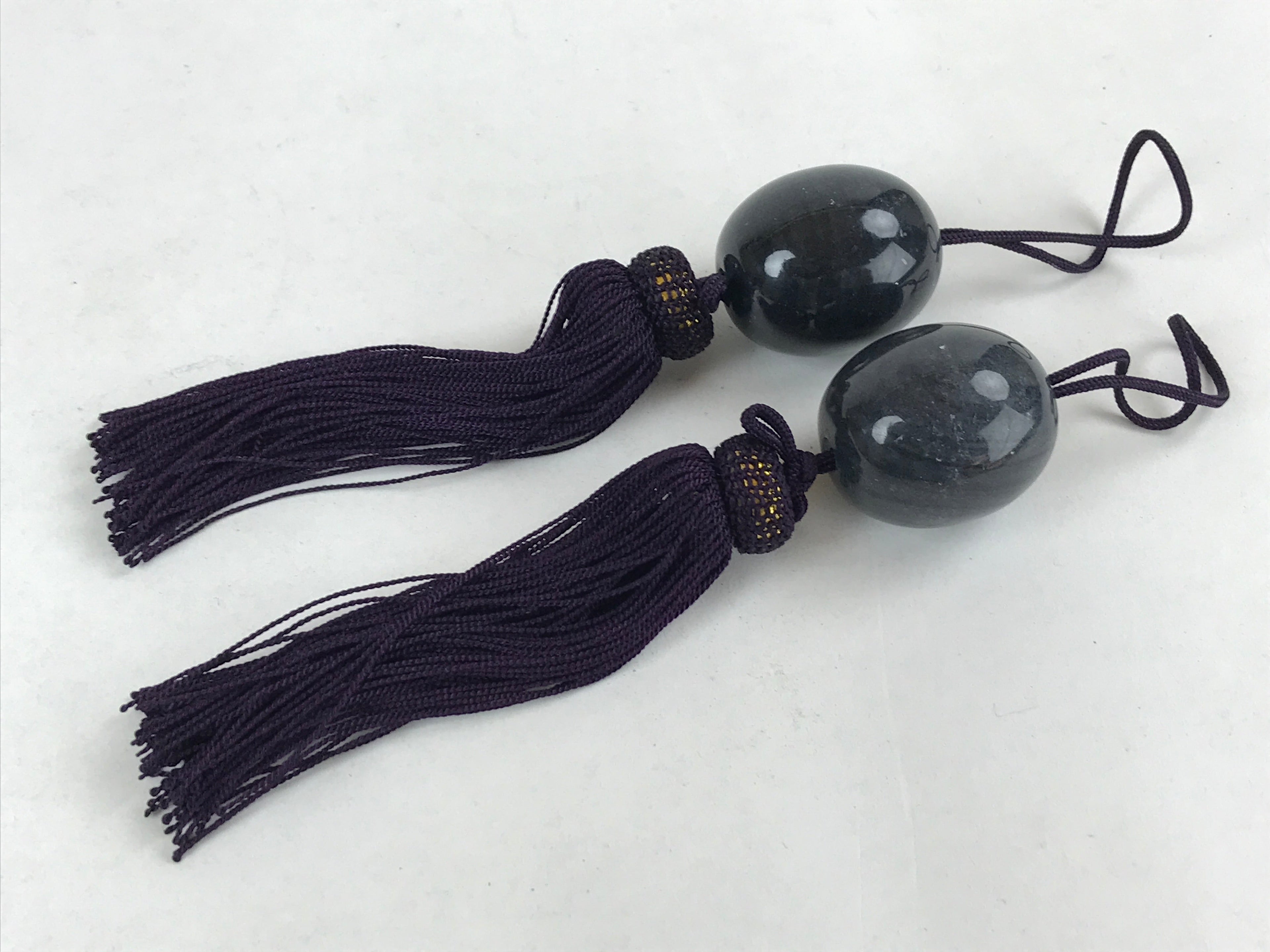 Japanese Marble Stone Hanging Scroll Weights Fuchin Kakejiku Purple Tassel FC335
