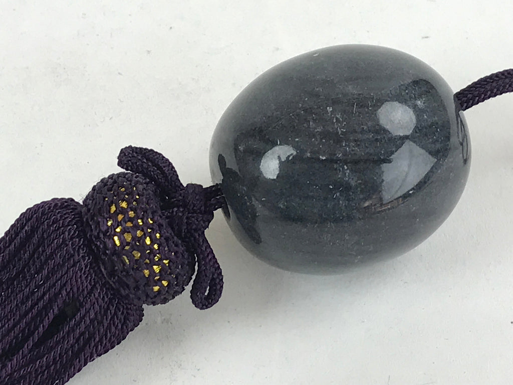Japanese Marble Stone Hanging Scroll Weights Fuchin Kakejiku Purple Tassel FC335