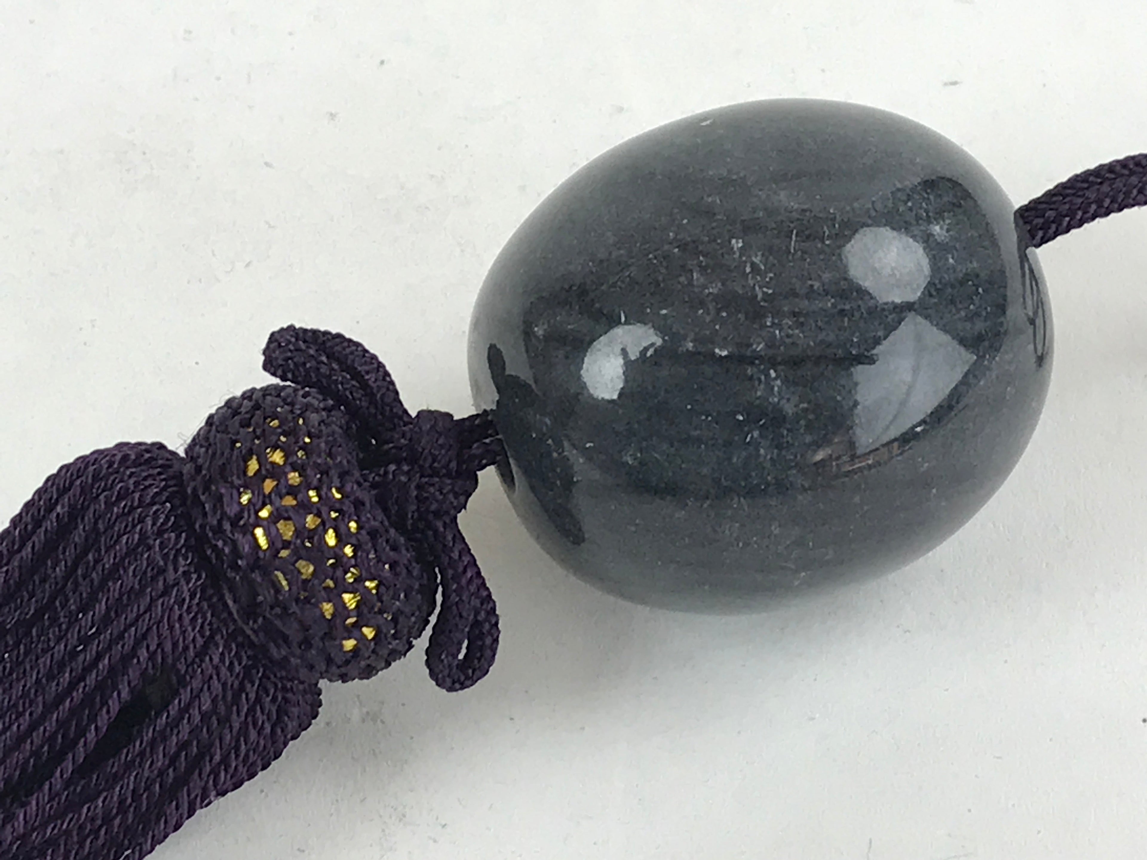 Japanese Marble Stone Hanging Scroll Weights Fuchin Kakejiku Purple Tassel FC335