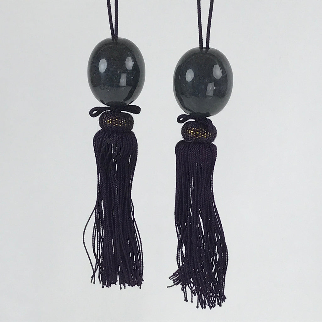 Japanese Marble Stone Hanging Scroll Weights Fuchin Kakejiku Purple Tassel FC335