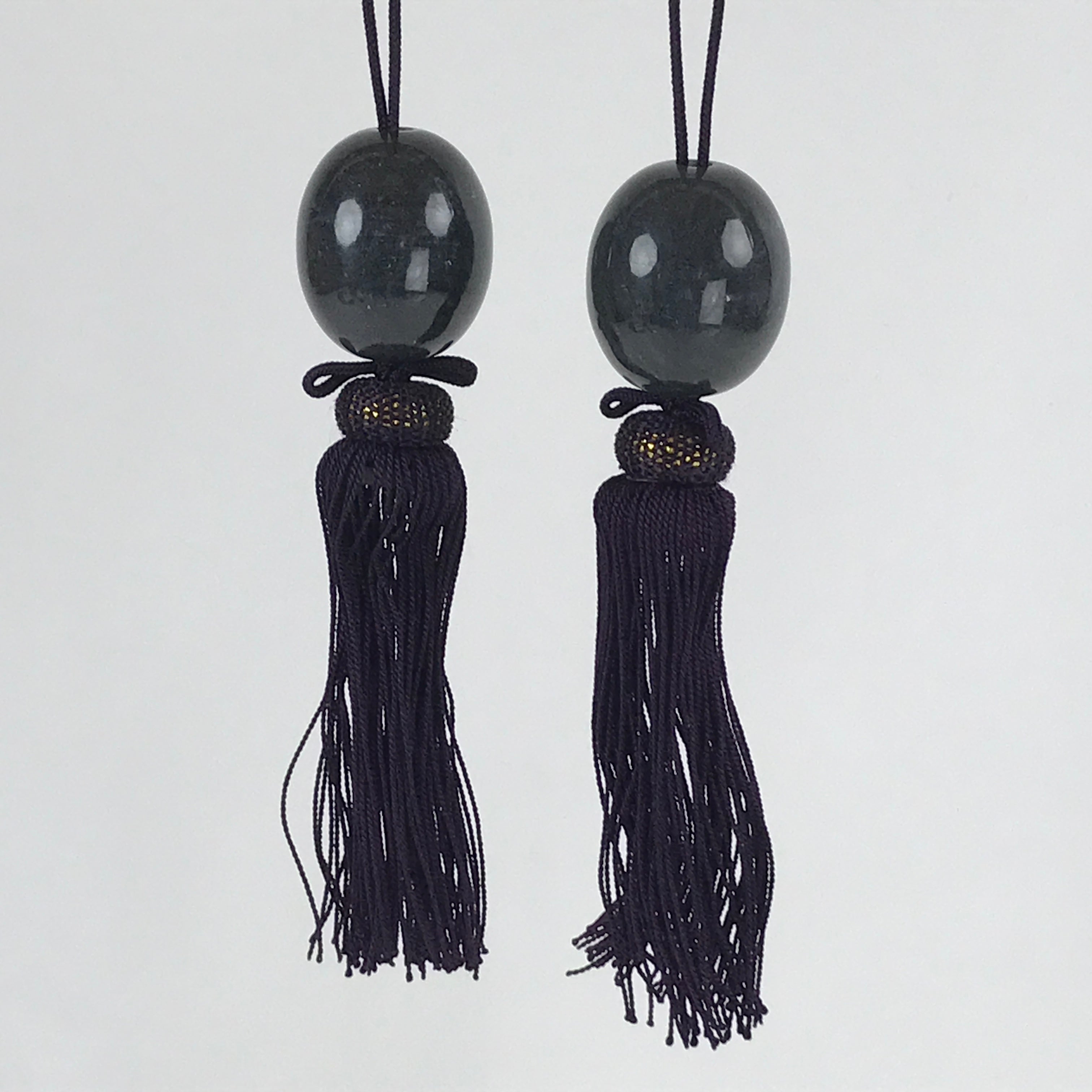 Japanese Marble Stone Hanging Scroll Weights Fuchin Kakejiku Purple Tassel FC335