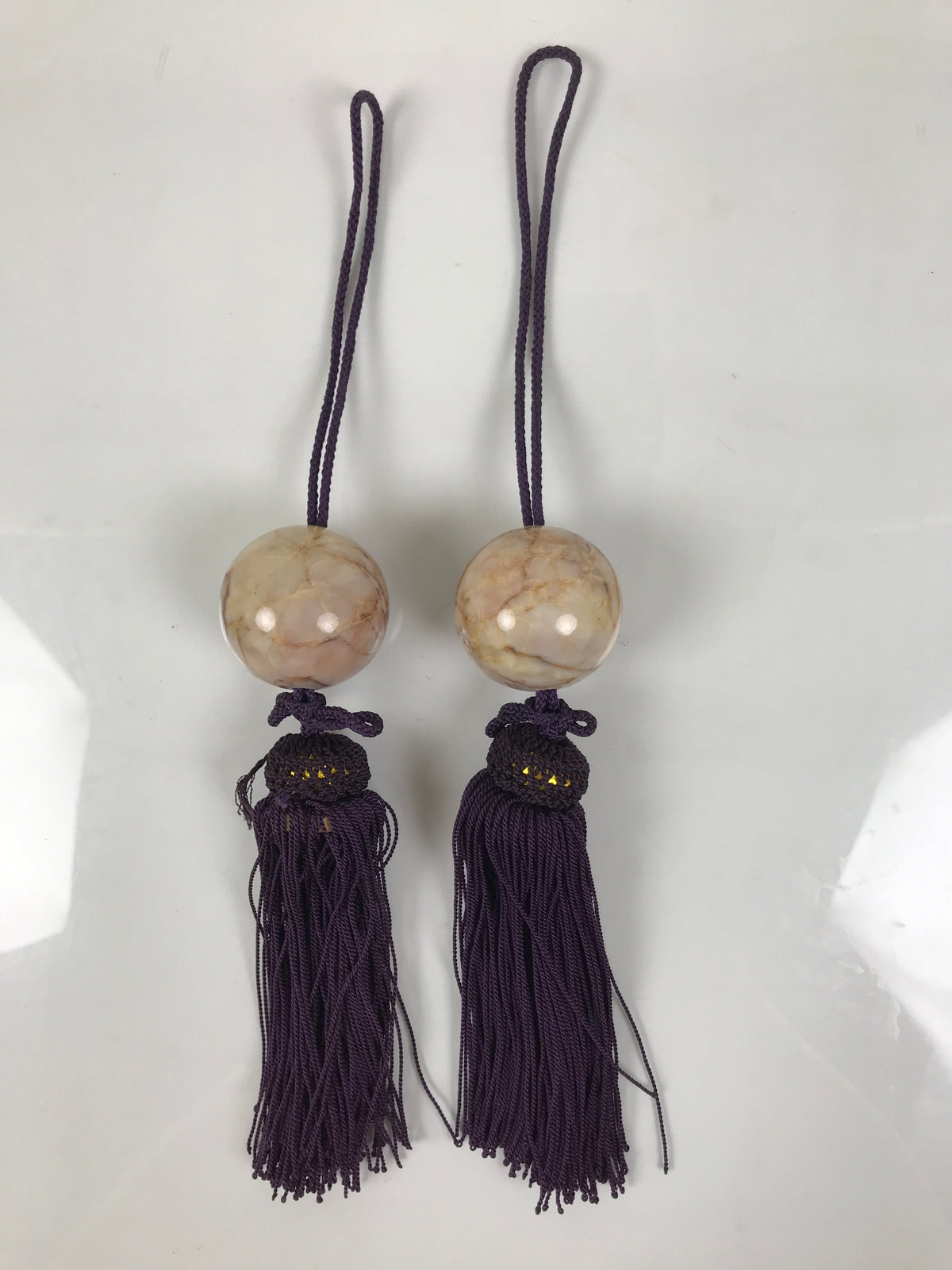 Japanese Marble Stone Hanging Scroll Weights Fuchin Kakejiku Purple Tassel FC370