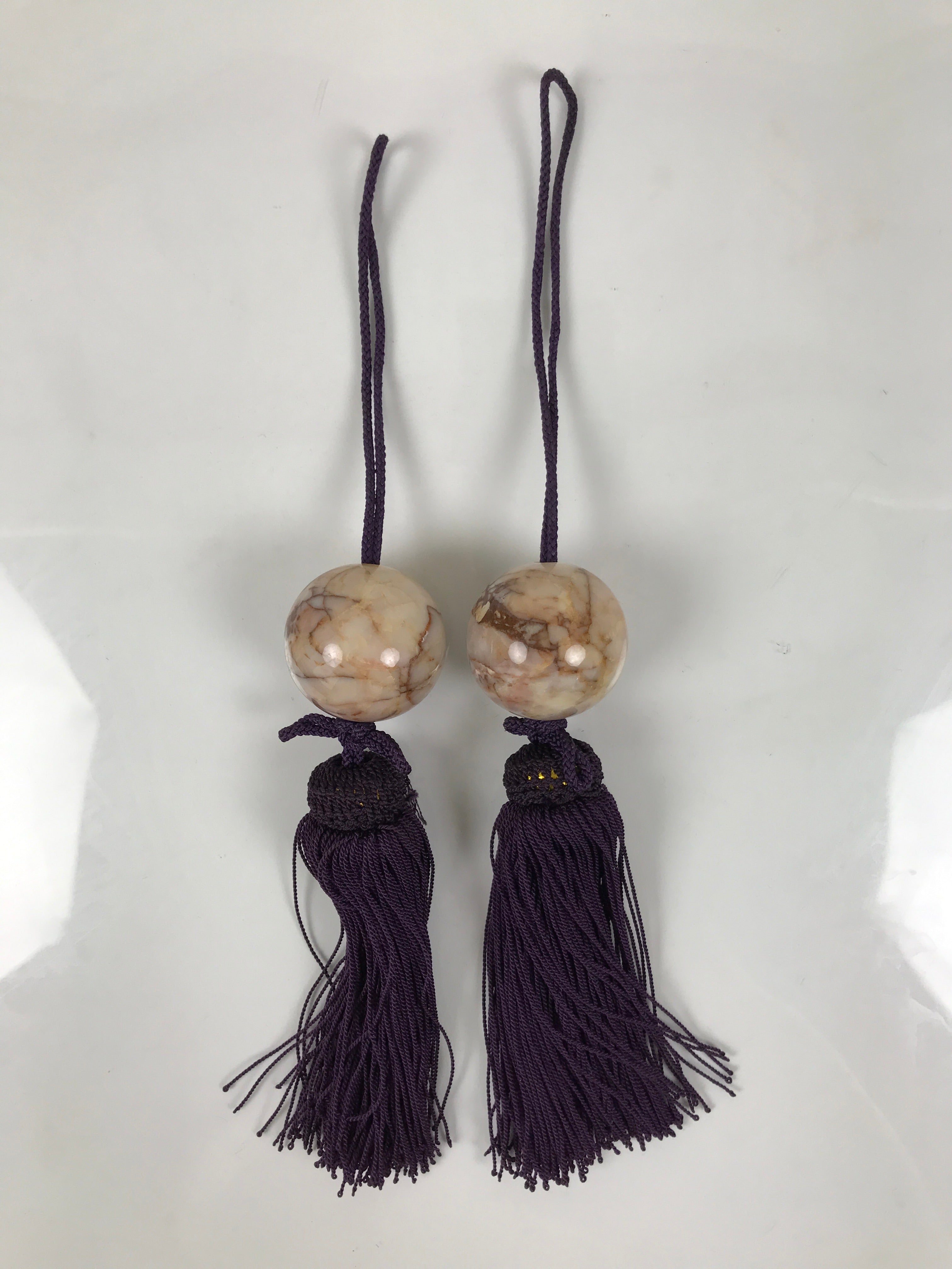 Japanese Marble Stone Hanging Scroll Weights Fuchin Kakejiku Purple Tassel FC370