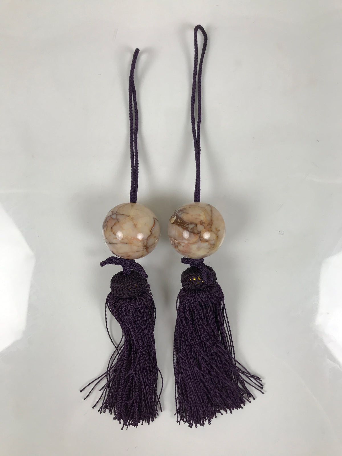Japanese Marble Stone Hanging Scroll Weights Fuchin Kakejiku Purple Tassel FC370
