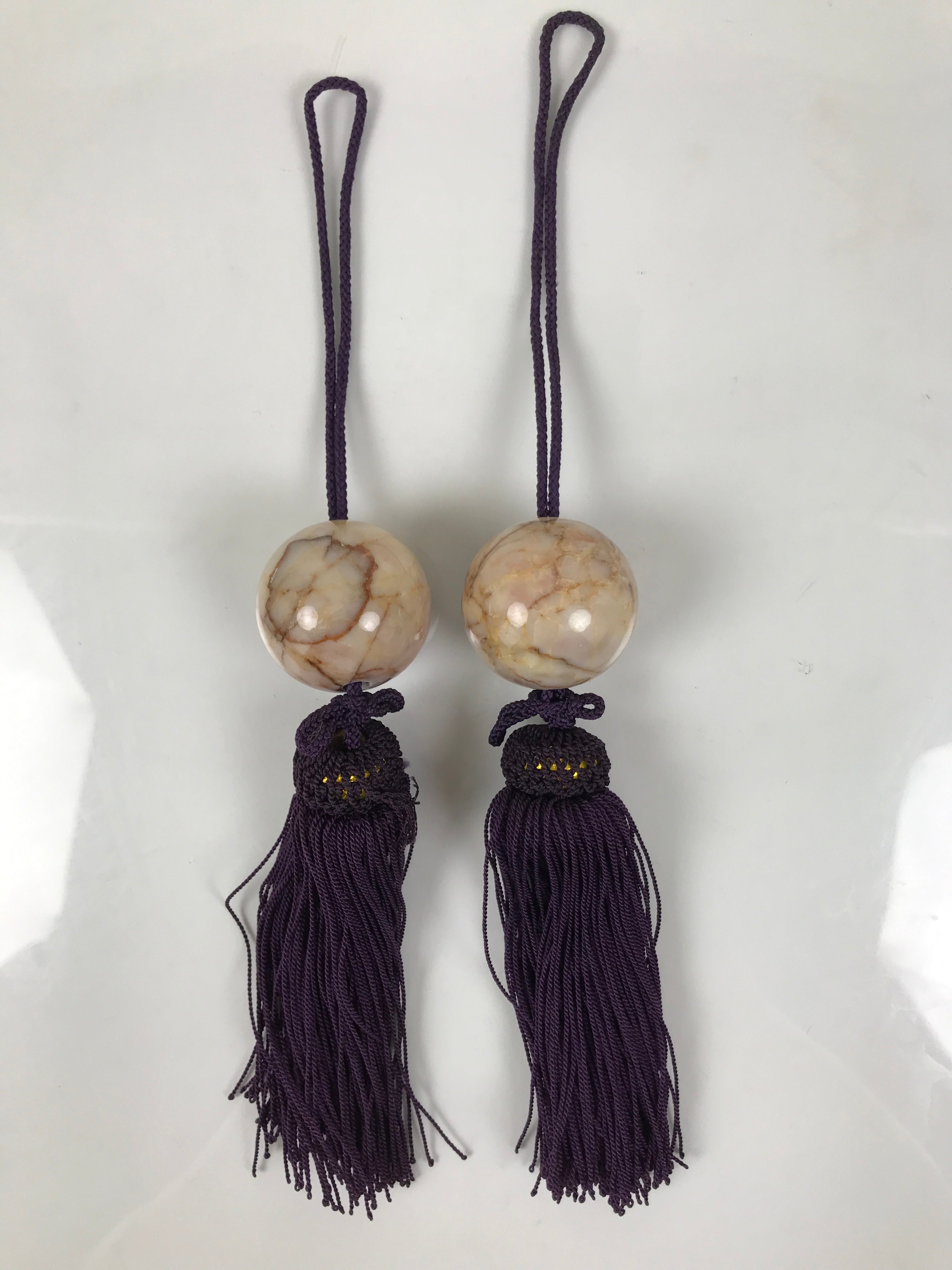 Japanese Marble Stone Hanging Scroll Weights Fuchin Kakejiku Purple Tassel FC370