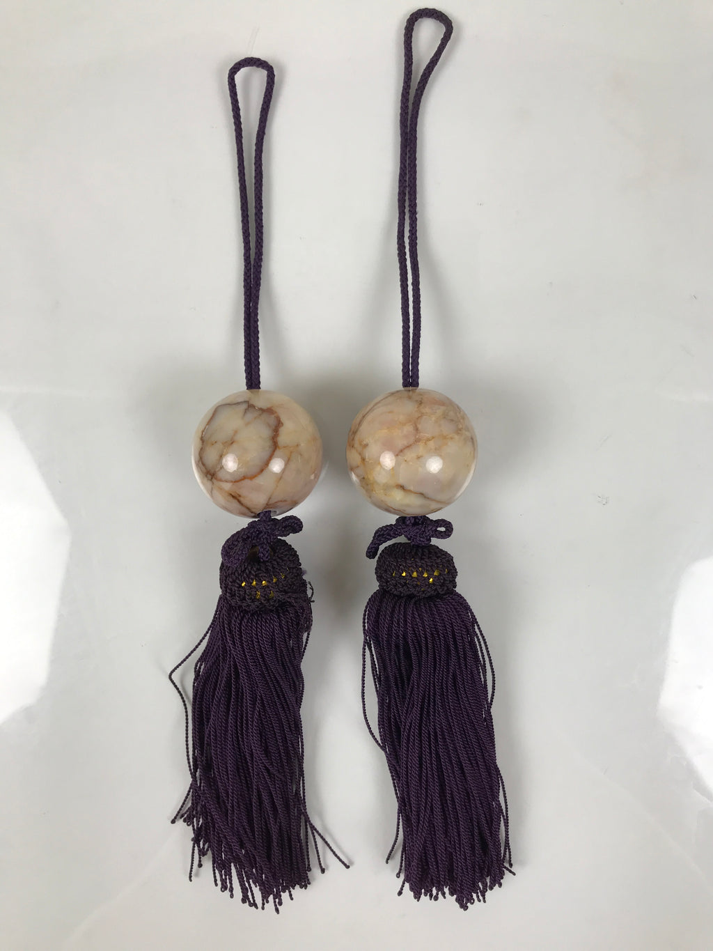 Japanese Marble Stone Hanging Scroll Weights Fuchin Kakejiku Purple Tassel FC370