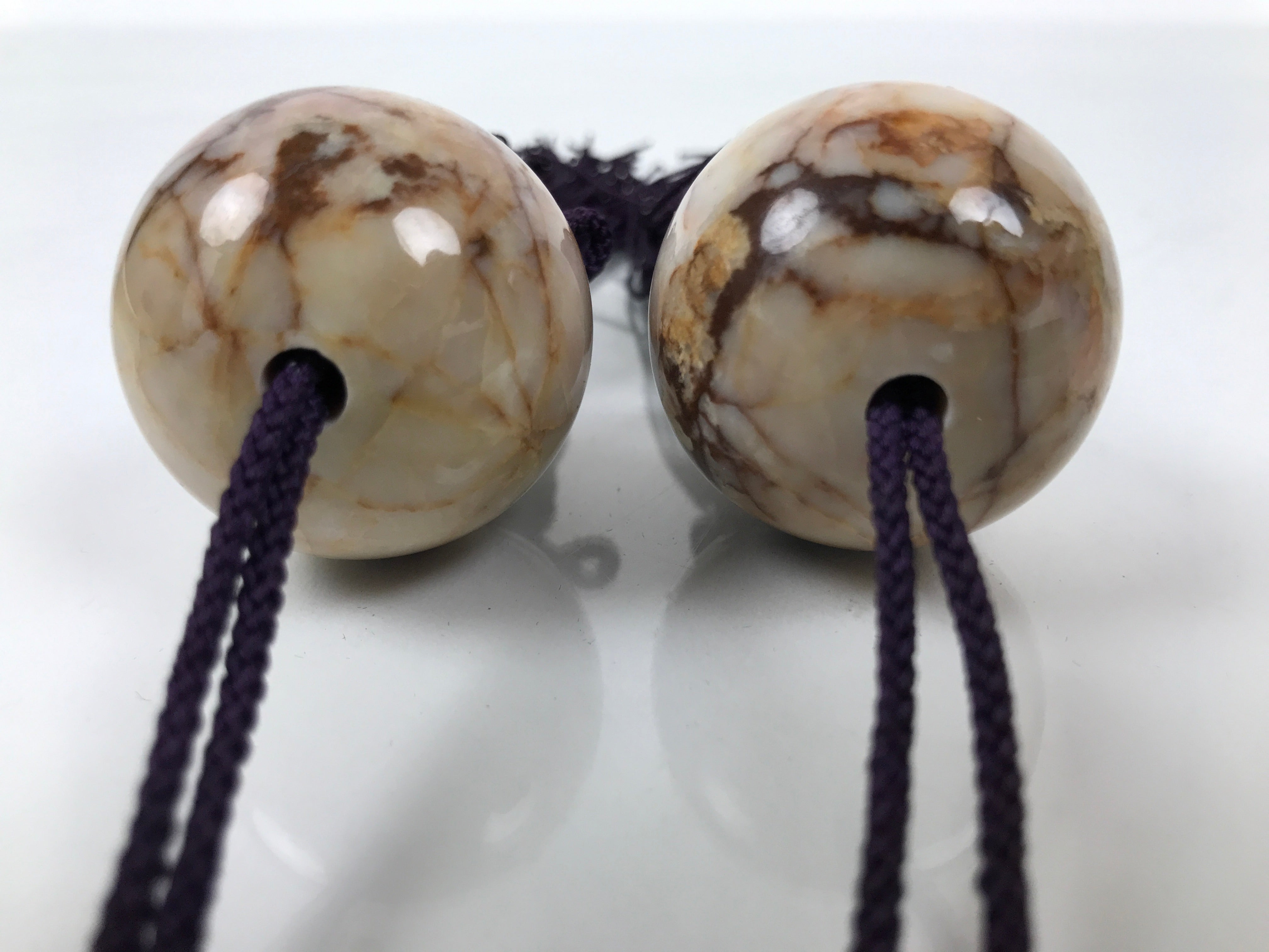 Japanese Marble Stone Hanging Scroll Weights Fuchin Kakejiku Purple Tassel FC370