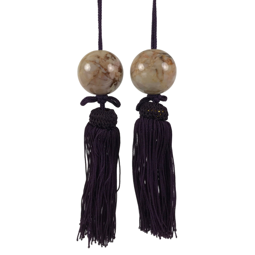 Japanese Marble Stone Hanging Scroll Weights Fuchin Kakejiku Purple Tassel FC370