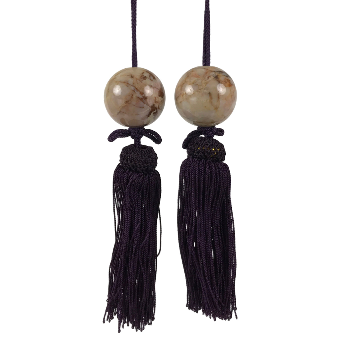 Japanese Marble Stone Hanging Scroll Weights Fuchin Kakejiku Purple Tassel FC370