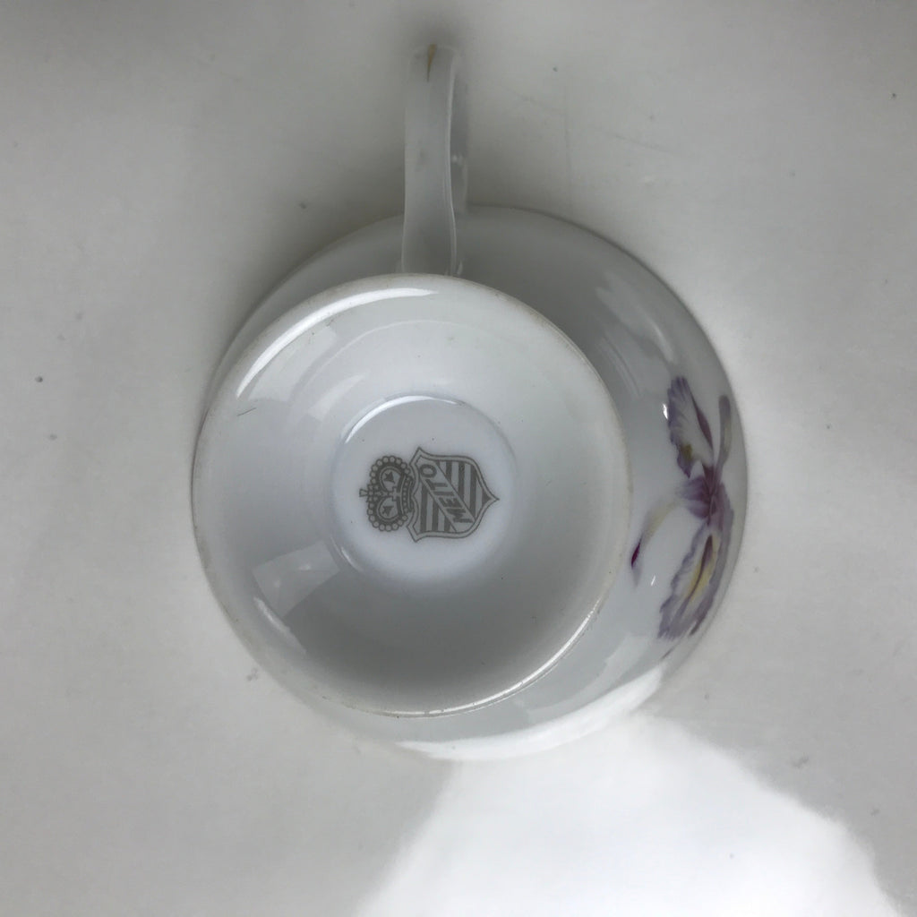 Japanese Meito Porcelain Western Teacup Vtg Iris Flower Pink Purple TC530