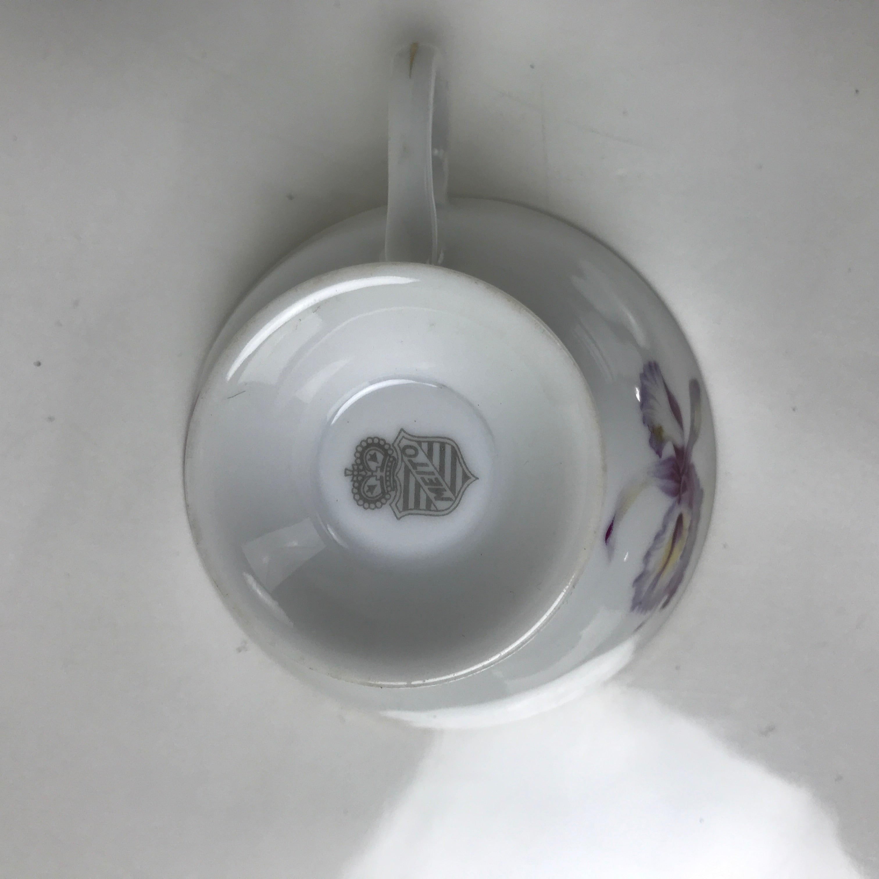 Japanese Meito Porcelain Western Teacup Vtg Iris Flower Pink Purple TC530