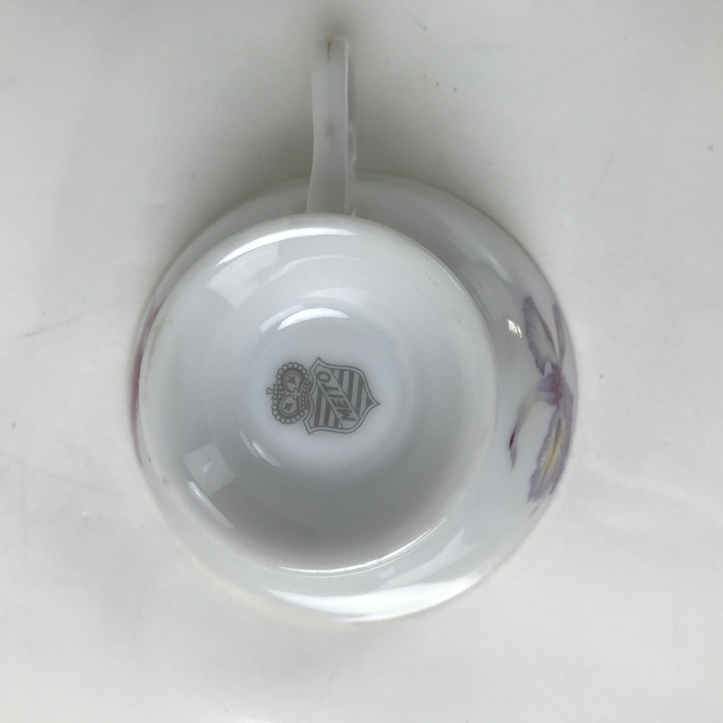 Japanese Meito Porcelain Western Teacup Vtg Iris Flower Pink Purple TC531