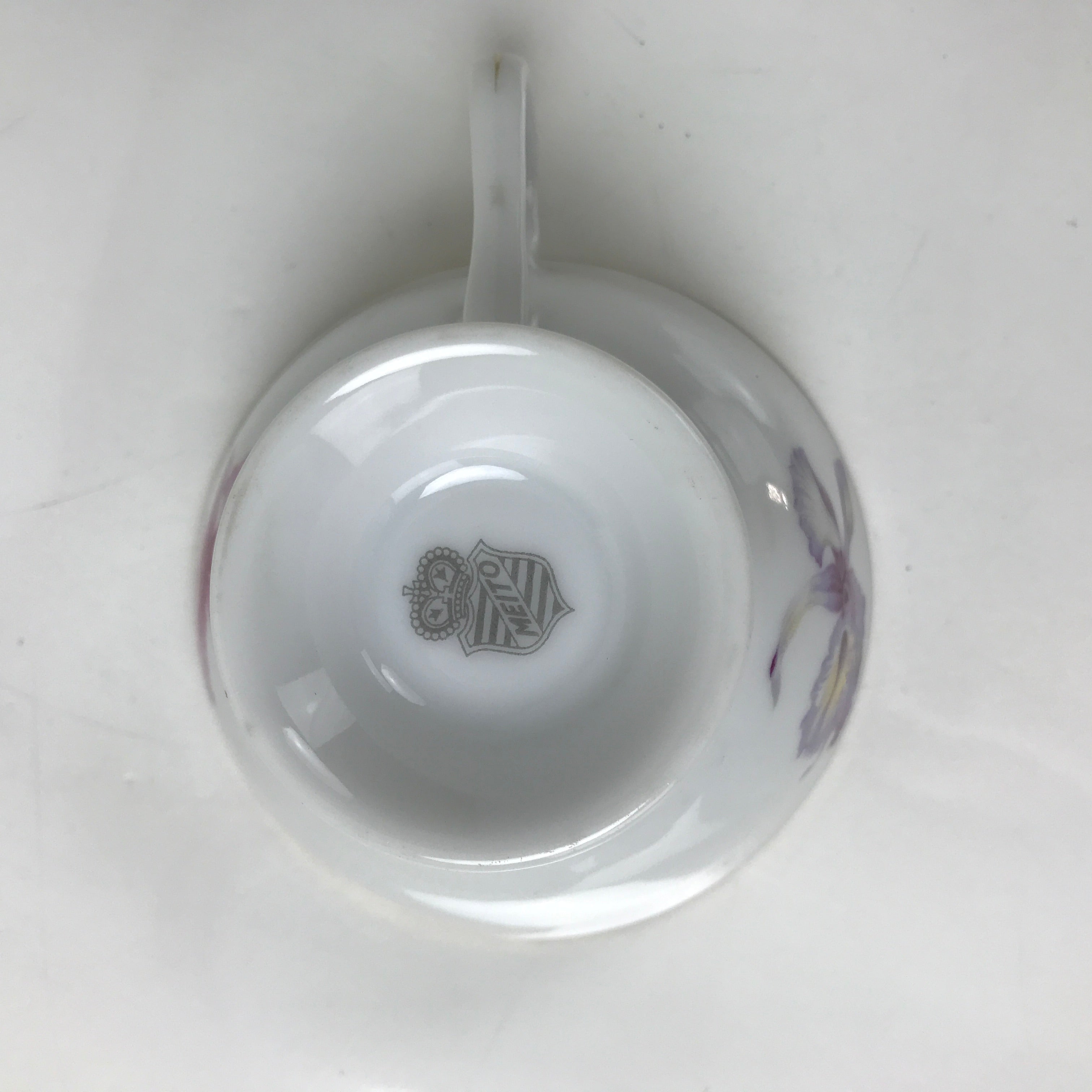 Japanese Meito Porcelain Western Teacup Vtg Iris Flower Pink Purple TC531