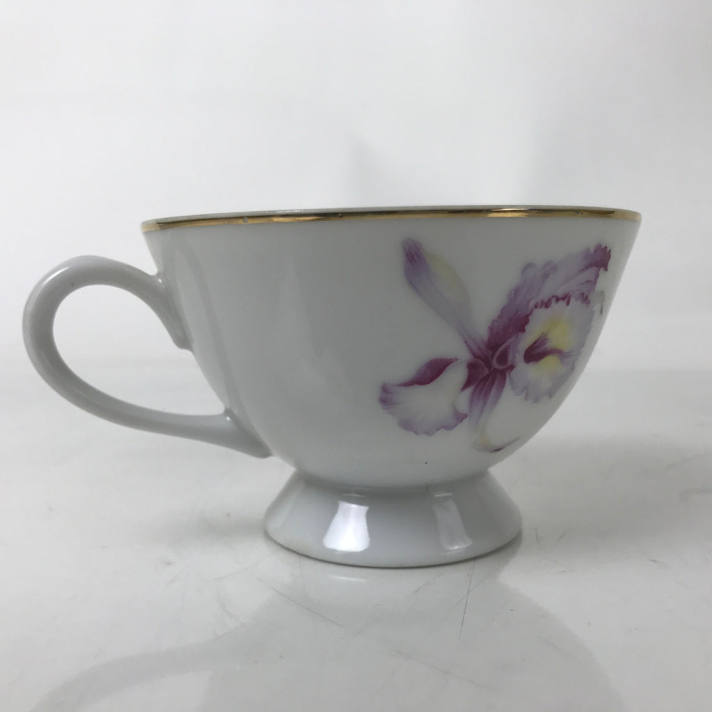 Japanese Meito Porcelain Western Teacup Vtg Iris Flower Pink Purple TC534