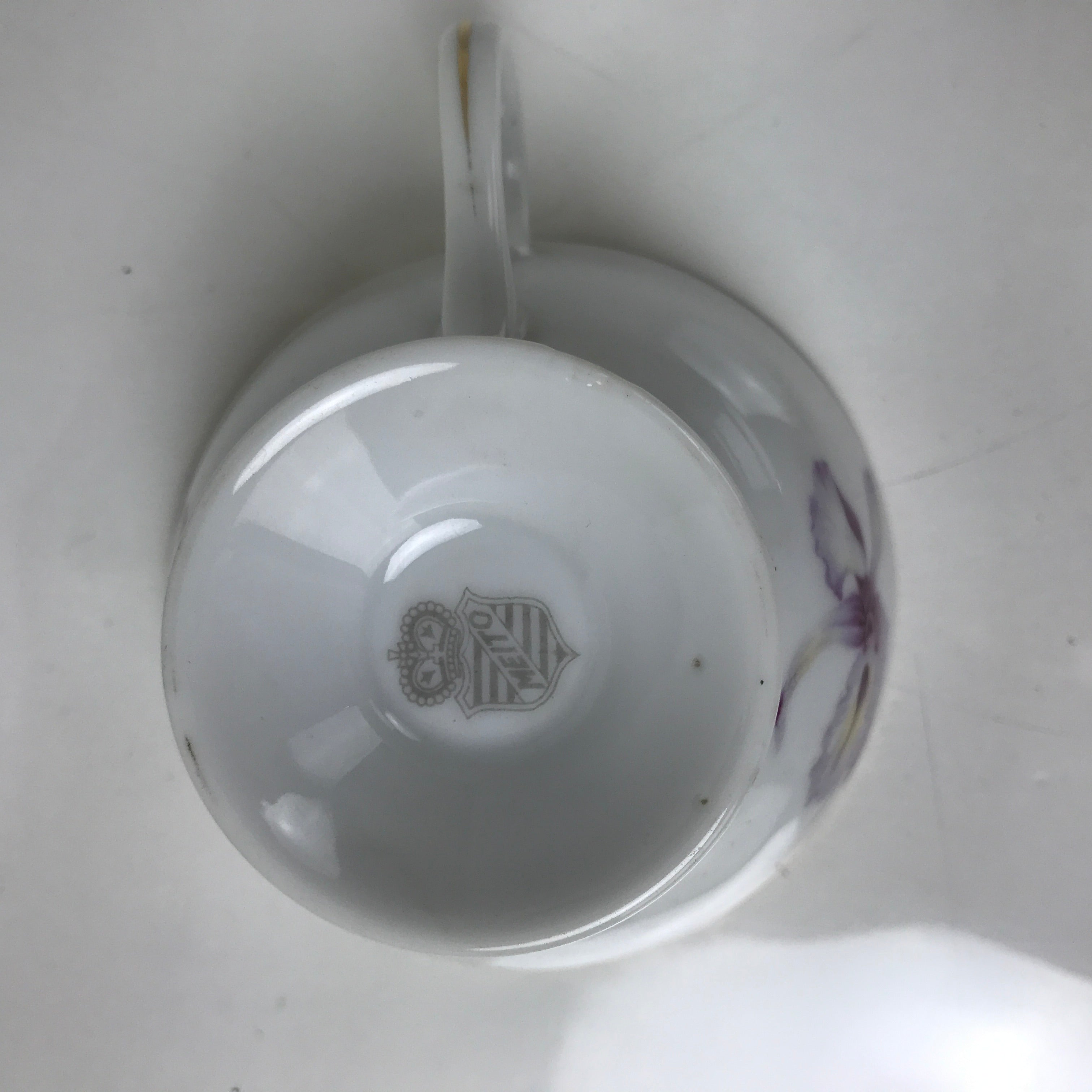 Japanese Meito Porcelain Western Teacup Vtg Iris Flower Pink Purple TC534