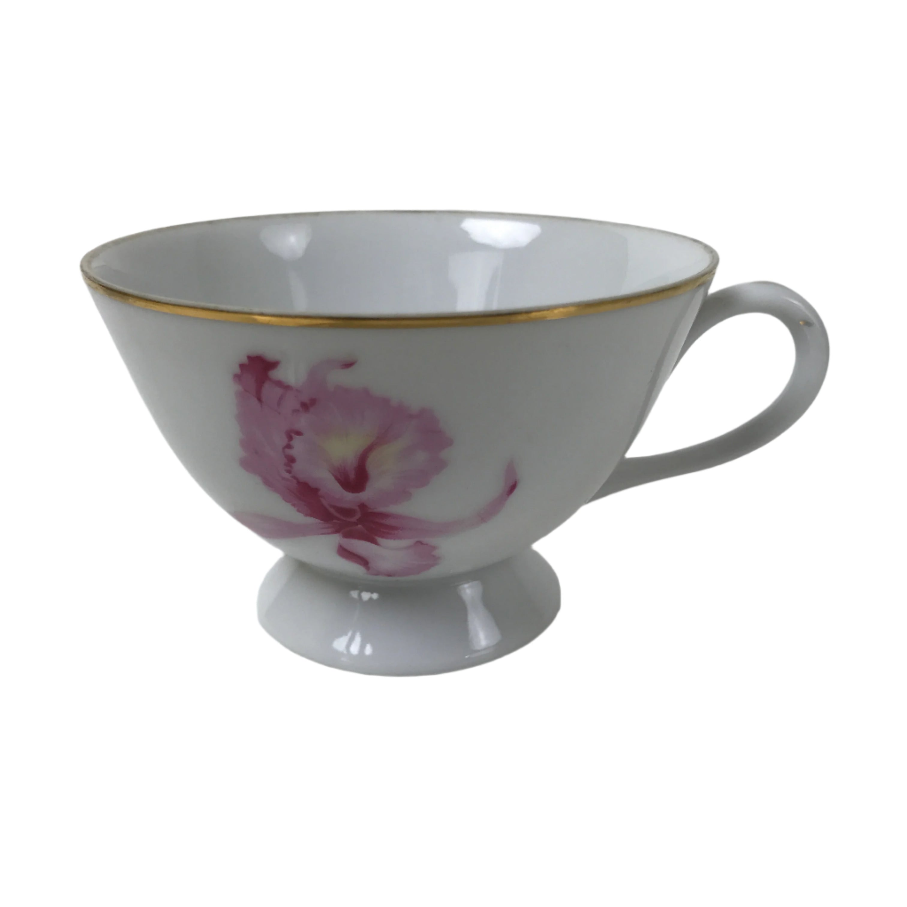 Japanese Meito Porcelain Western Teacup Vtg Iris Flower Pink Purple TC534