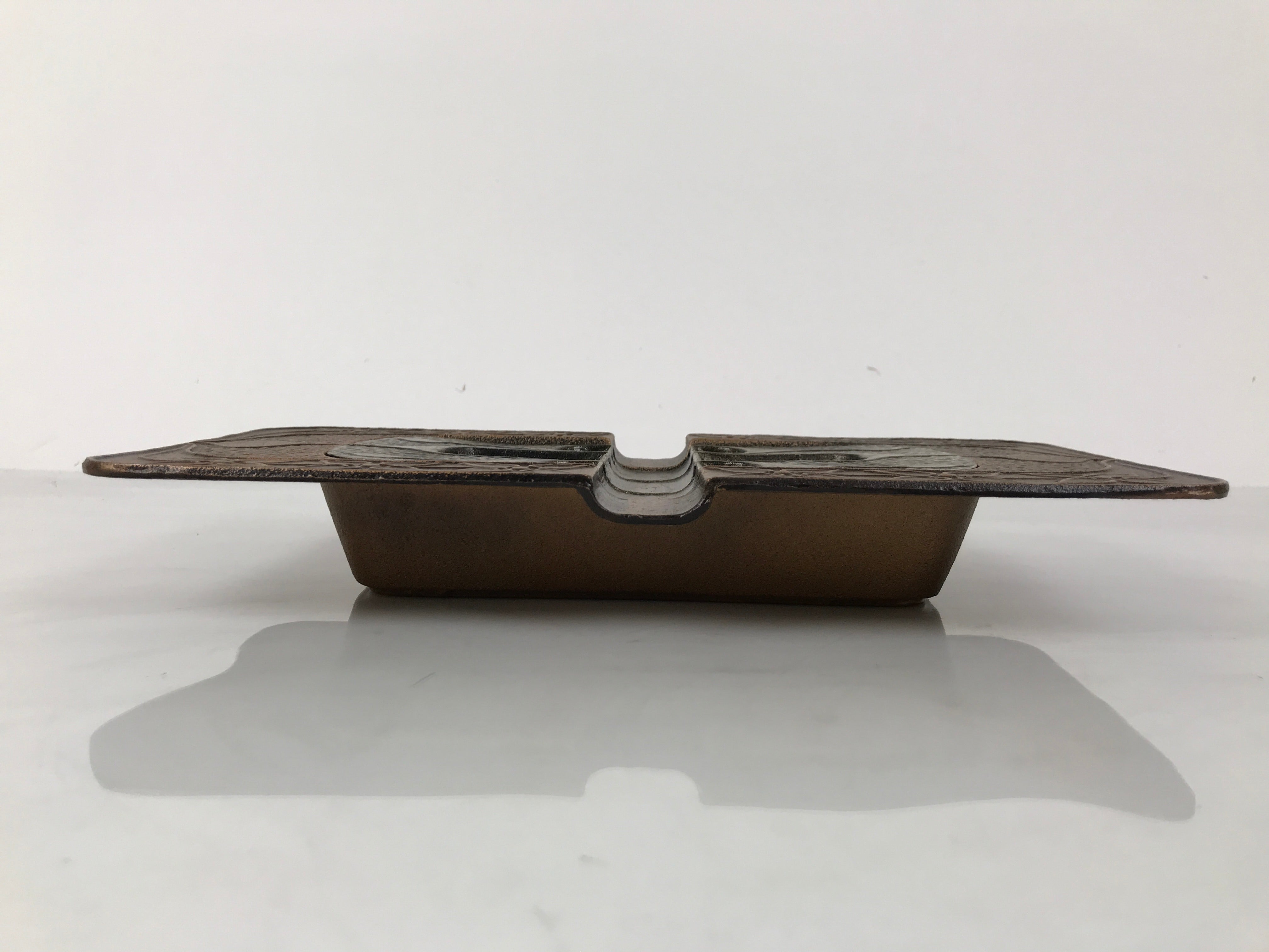Japanese Metal Ashtray Vtg Haizara Rectangle Cast Iron Brown