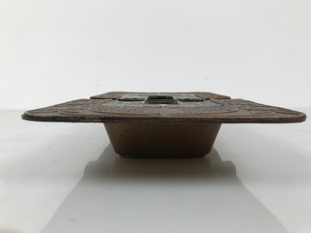 Japanese Metal Ashtray Vtg Haizara Rectangle Cast Iron Brown Floral Leaf JK925