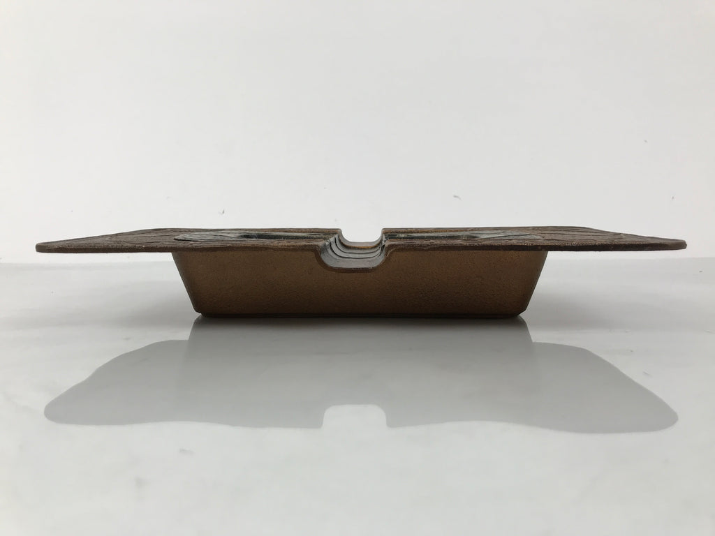 Japanese Metal Ashtray Vtg Haizara Rectangle Cast Iron Brown Floral Leaf JK925